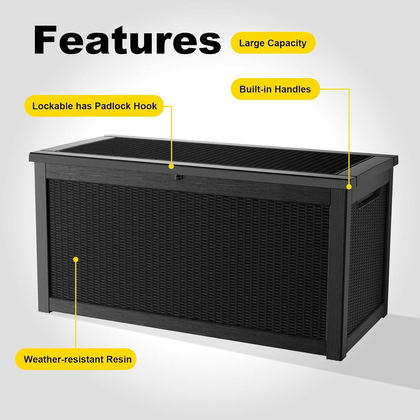320 Gallon Deck Box Waterproof, UV Resistant Resin Outdoor Storage Box with Hydraulic Rod, Lockable Design and Enhanced Durability for Patio, Garden, and Poolside Use