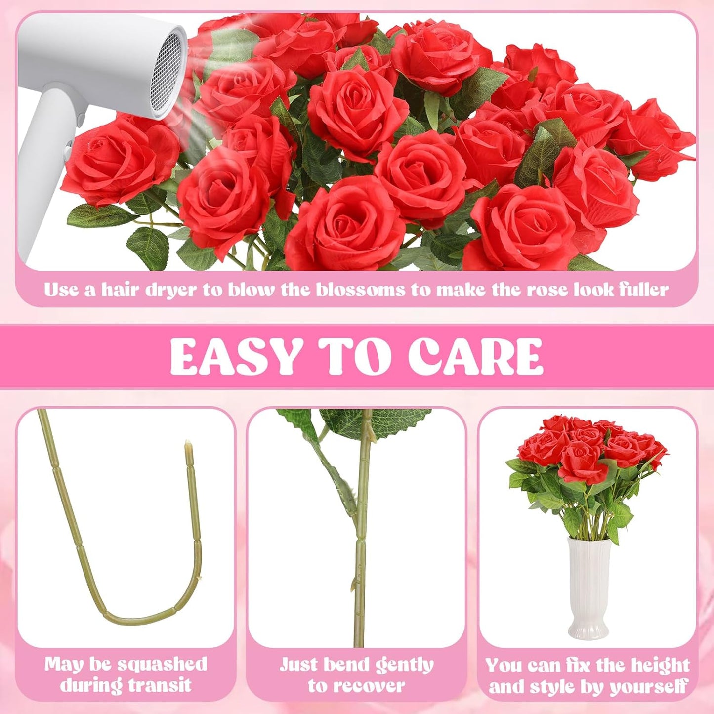 36 Pcs Silk Rose Bouquet Bridal Artificial Flowers,Fake Rose Long Stem Realistic Artificial Flowers Bulk for Wedding Bouquet Ball Arrangement Centerpiece Party Decor(red)