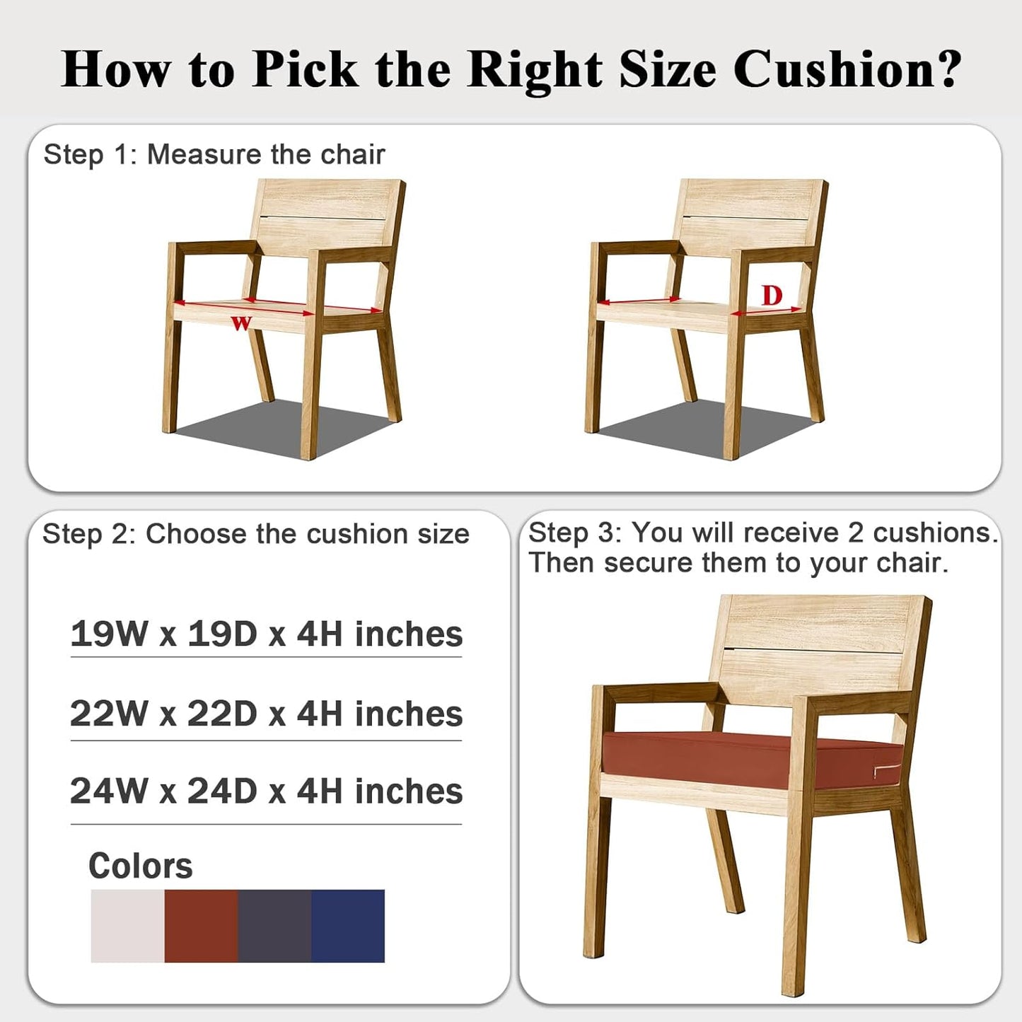 Outdoor Chair Cushions Set of 2 for Patio Furniture 22x22x4 Inch Waterproof Patio Chair Cushion 3 Year Color Fastness Square Elastic Foam Garden Sofa Couch Pads with Ties and Handle,Spice