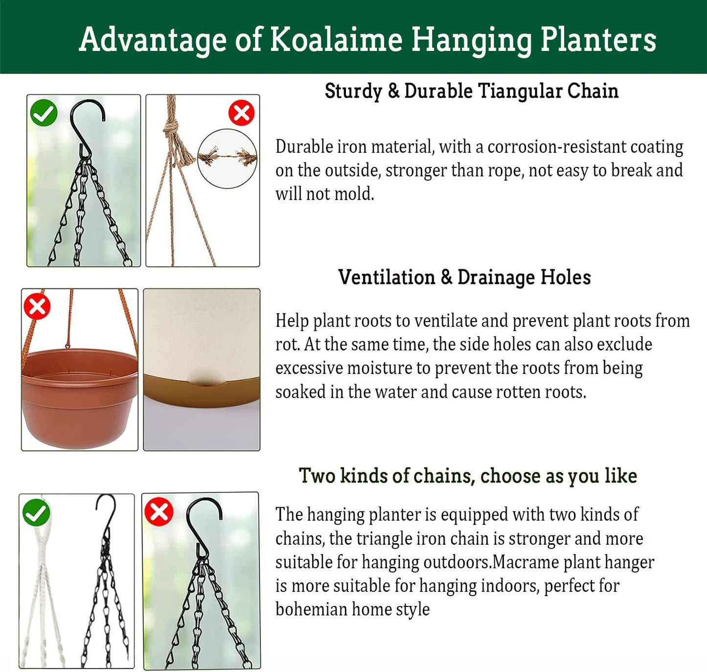 Hanging Planters for Indoor Plants, 2 Pack 10 Inch Self Watering Pots with Macrame Plant Hanger, Hanging Baskets Holder for Outdoor Garden Home Ceiling Window Decor