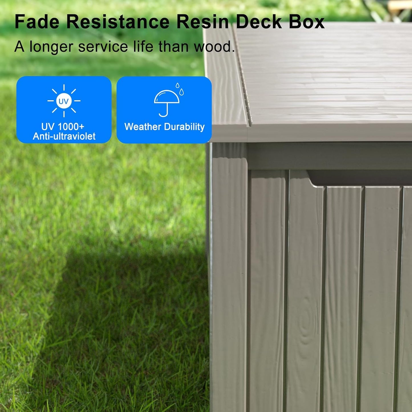 150 Gallon Outdoor Deck Box,Storage Lockable Waterproof Patio Furniture,Garden Tools,Cushions,Pool Accessories Outside Storage Resin Box(Grey)