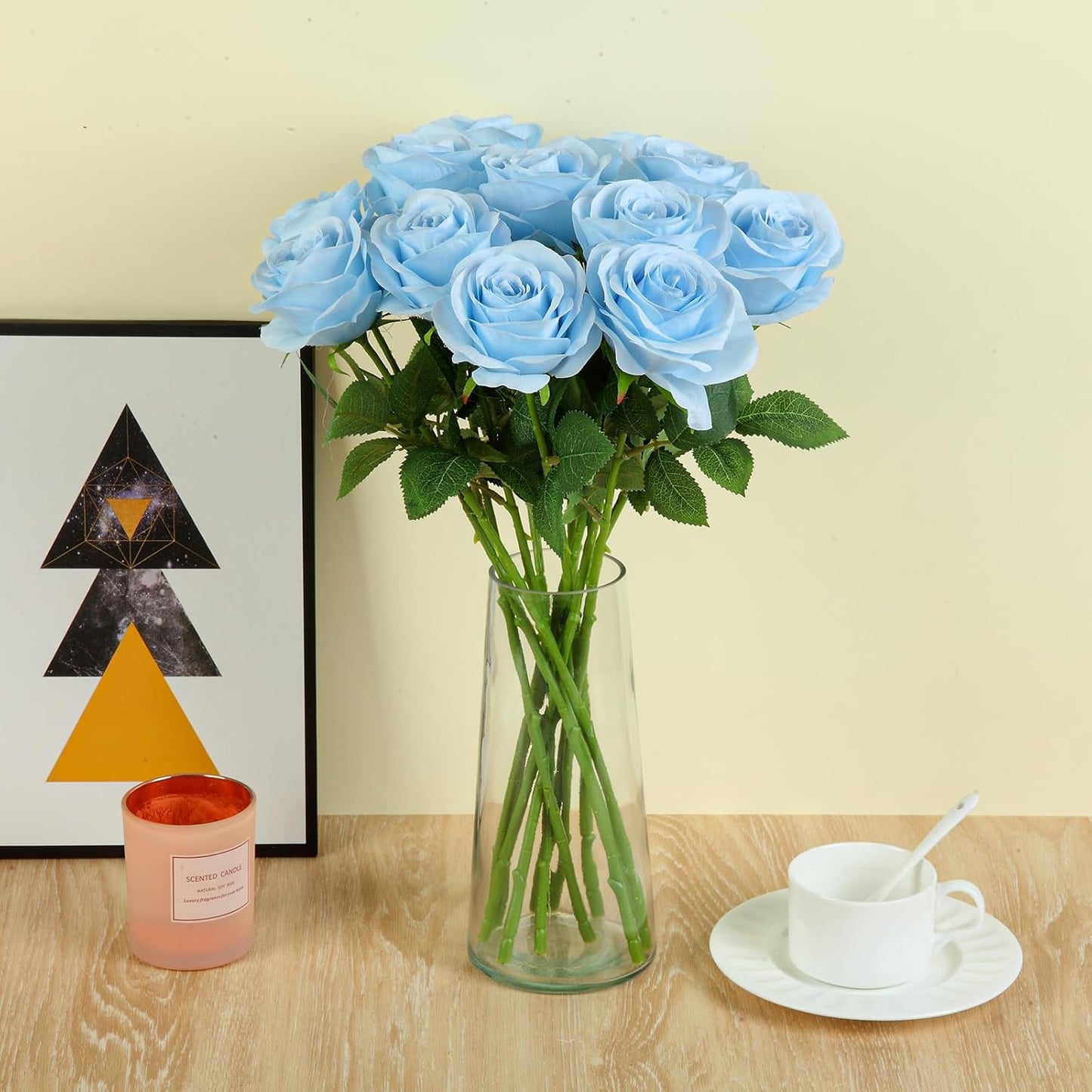 12pcs Roses Artificial Flowers Fake Roses Blue Silk Roses Flowers Rose with Long Stems for Wedding Home Party Centerpieces Decorations