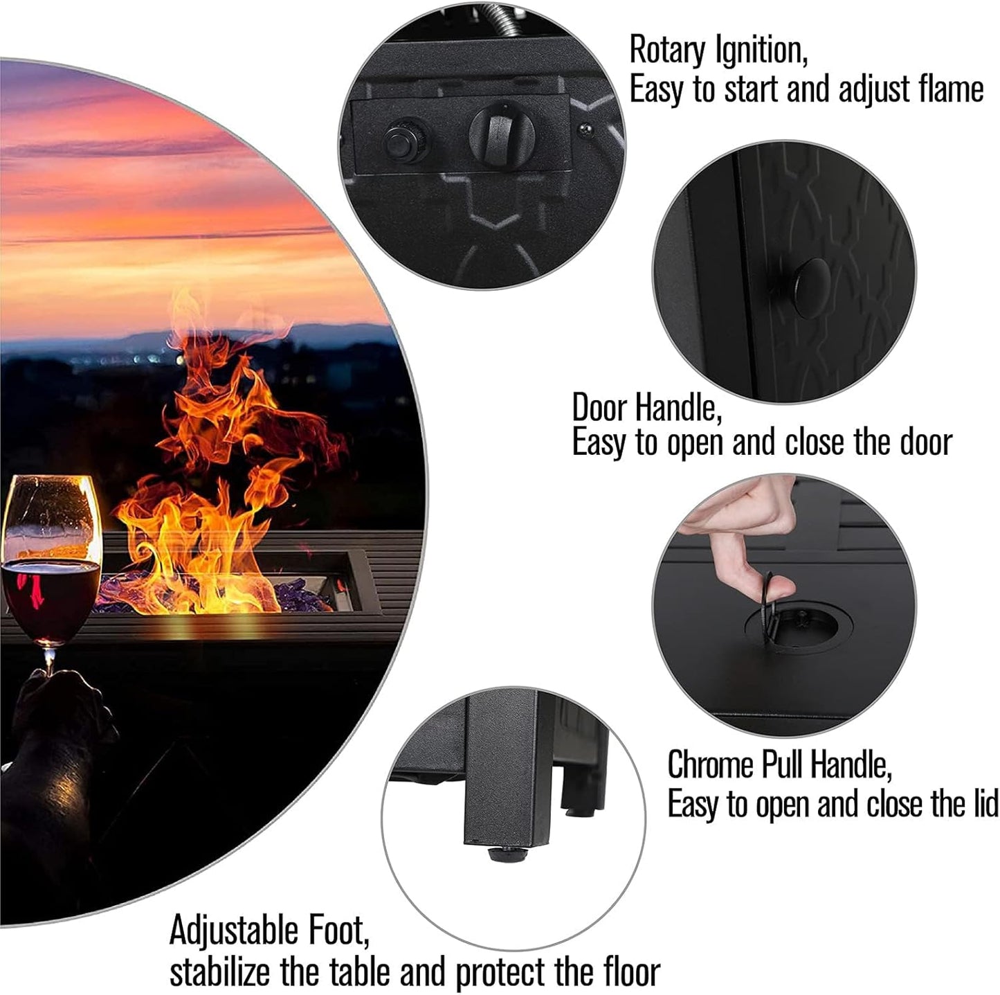 MFSTUDIO 5 Seats Large Metal Patio Conversation Sets, 4 Pieces Outdoor Sectional Furniture Sofa with 2 x Swivel Chairs, 1 x 3-seat Sofa and 1 x 45 inches Rectangular Propane Fire Pit Table