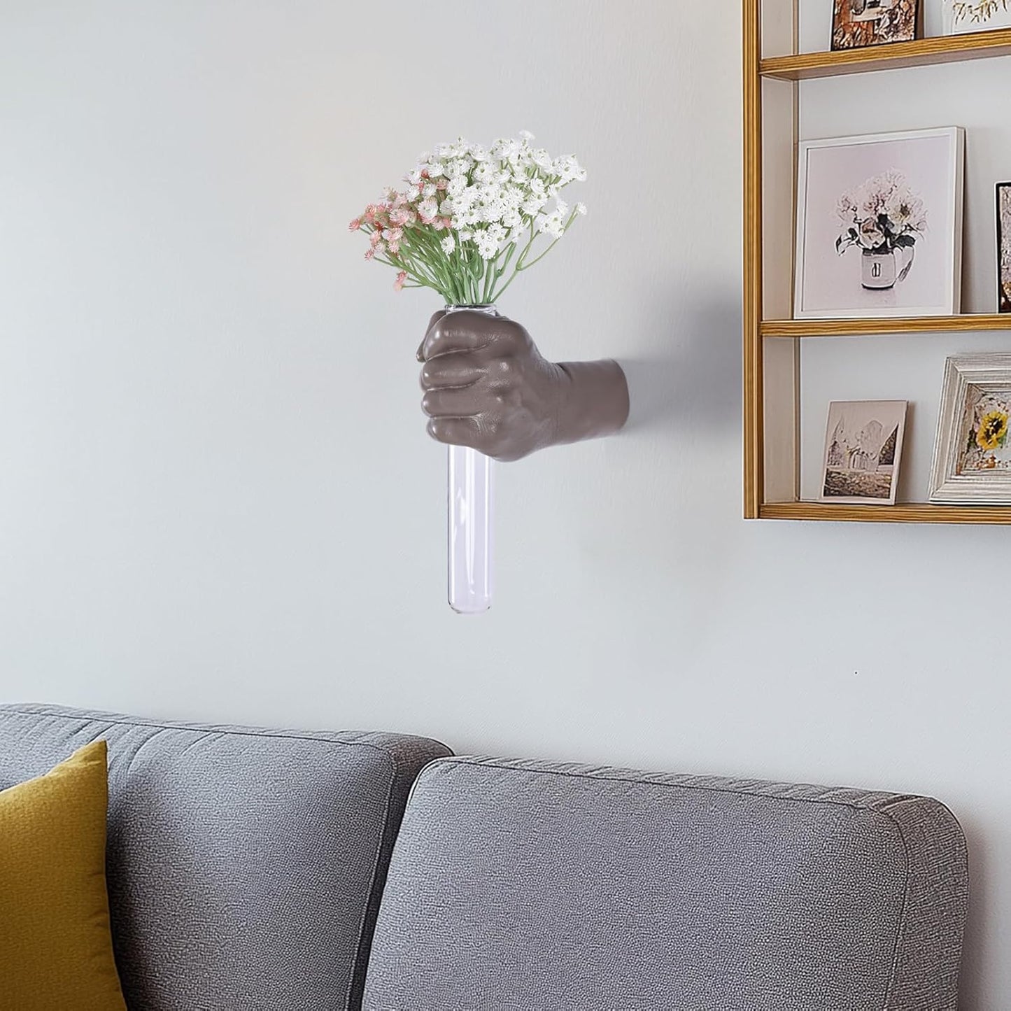 Wall Sculptures, Hand Vases Home Decor, Wall Mount Art Sculpture, Unique Wall Art Statue, Funky Flower Vase Decorations, Modern Eclectic Hanging Decor,Glass Test Tube Vase (Beige)
