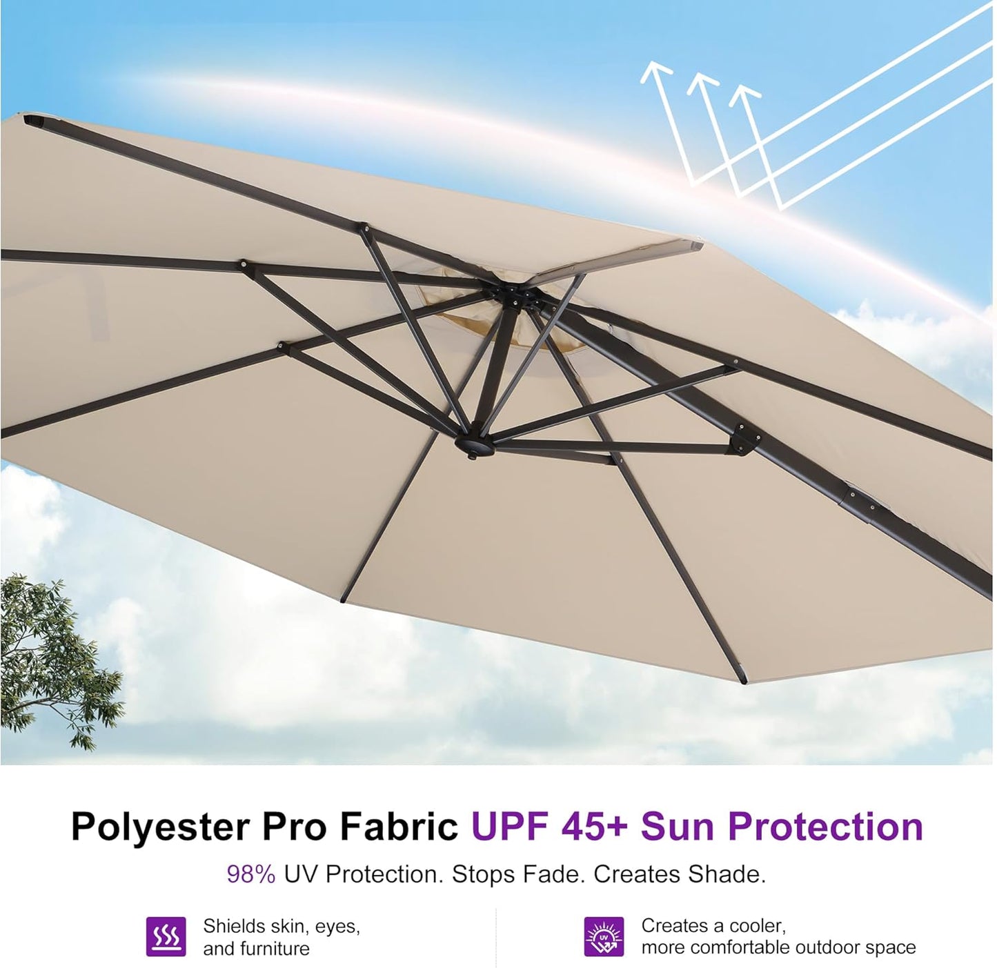 PURPLE LEAF 10 Feet Patio Umbrella Outdoor Cantilever Round Umbrella Aluminum Offset Umbrella with 360-degree Rotation for Garden Deck Pool Patio, Beige