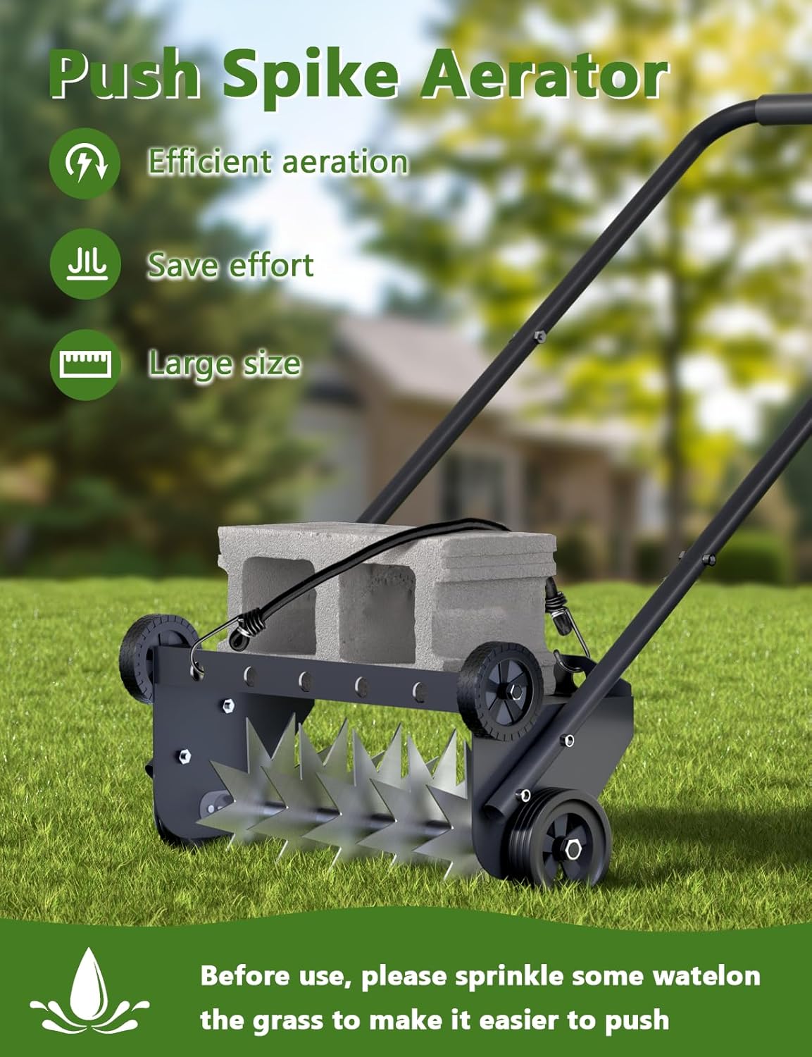 18-Inch Lawn Aerator Spike, Heavy Duty Push Spike Aerator, Rotary Lawn Aerator Tool, Manual Aerator Lawn Tool with Foam Armrests, Push Lawn Aerator with 4 Wheels for Lawn, Yard Aeration