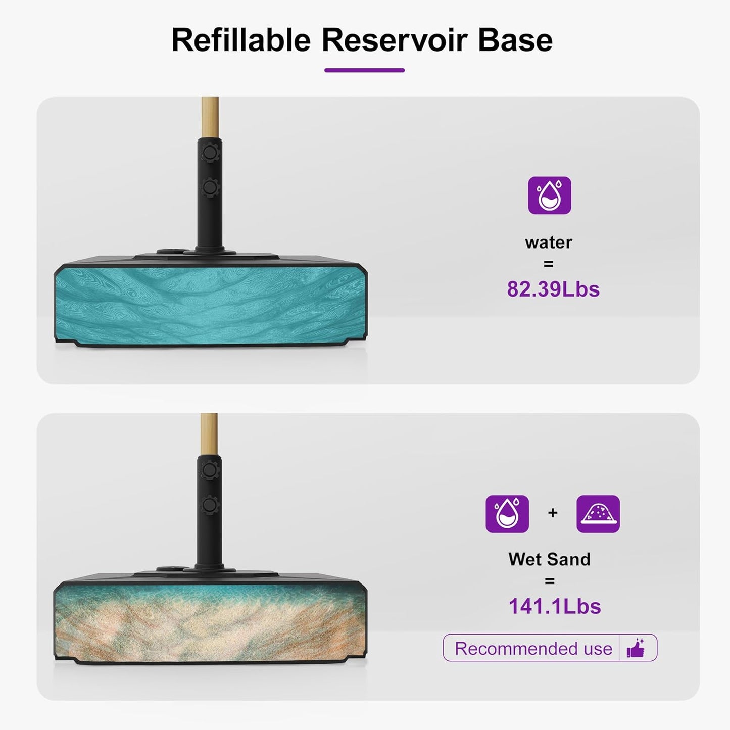 PURPLE LEAF 10' x 10' Square Patio Umbrella with Base Outdoor Umbrella Market Umbrella with Crank & 8 Ribs Aluminum Outdoor Table Umbrella for Pool Deck Backyard, Navy Blue