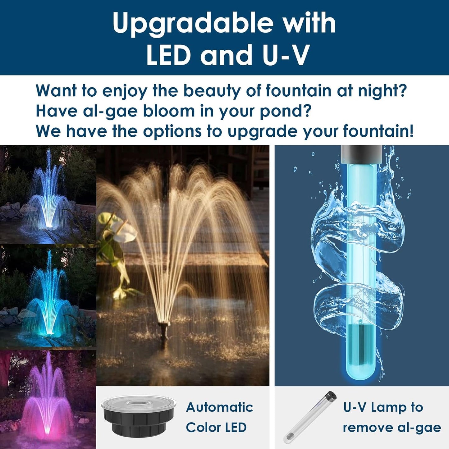 AquaMiracle All-in-One Koi Pond Filters for Outdoor Ponds 500-750 Gal, Pond Fountain Pump with 3 Spray Patterns, Fountain Kit with 850GPH Water Pump for Garden, Water Feature, Bird Baths