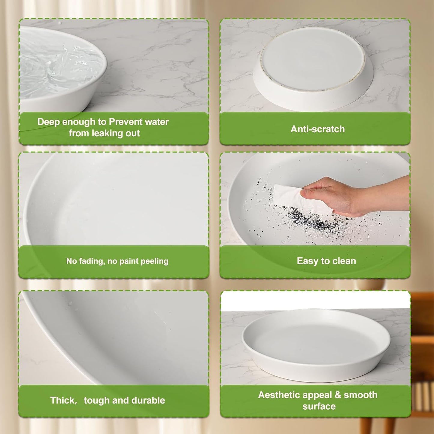 2 Pack 8 Inch Flower Pot Saucers - 9 Inch (8.7 Inch) Ceramic Plant Saucer for Outdoors & Indoors - Glazed Ceramic Plant Pot Trays for Water Drainage - Durable & Stylish Round Plant Tray