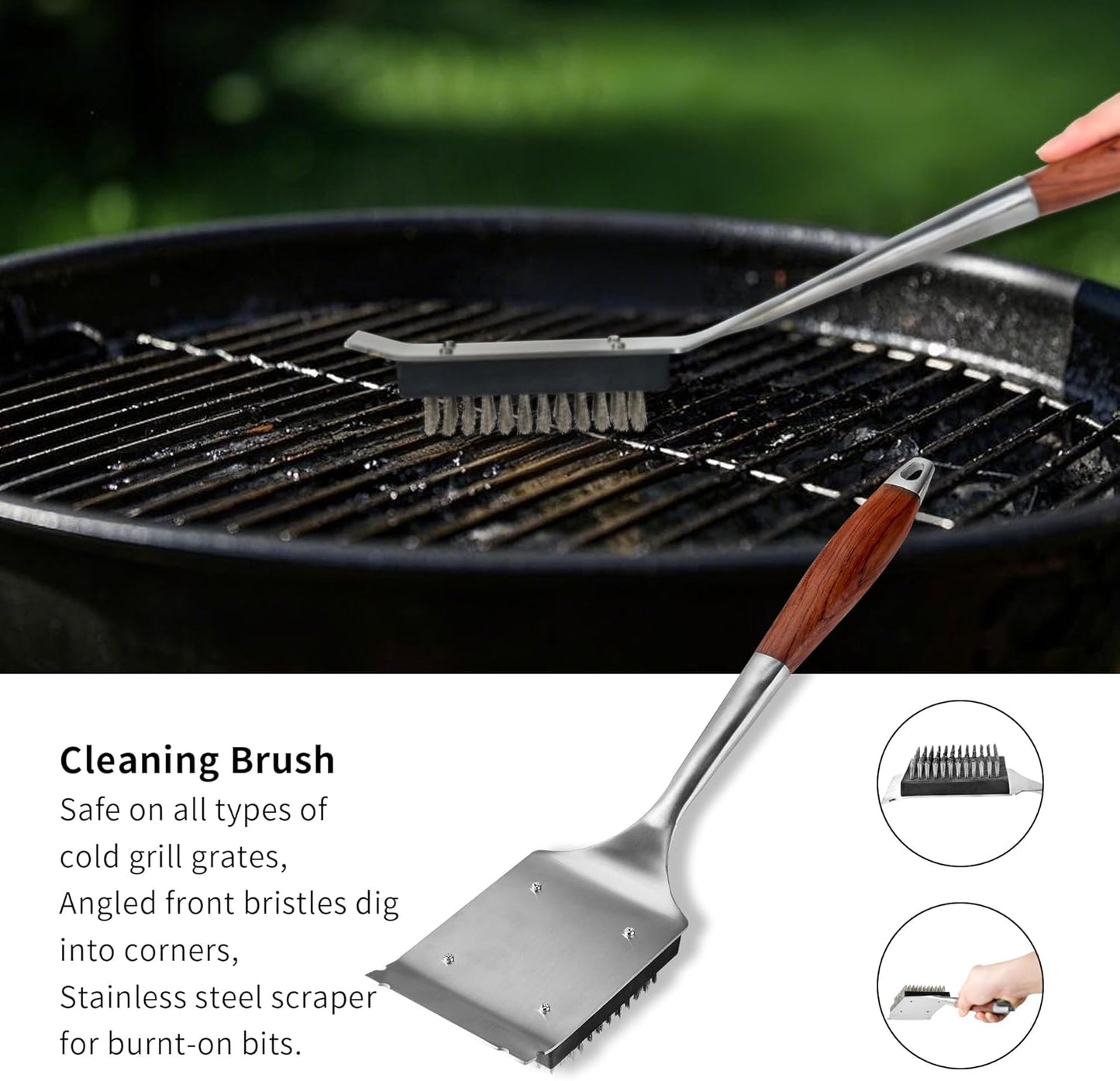 FJNATINH Heavy-Duty Grilling Accessories Rose Wooden BBQ Grilling Tools Set,Outdoor Grill Set with Spatula, Fork, Brush & Tongs,Essential Accessories for Barbecue & Grill. Ideal Gift for Men