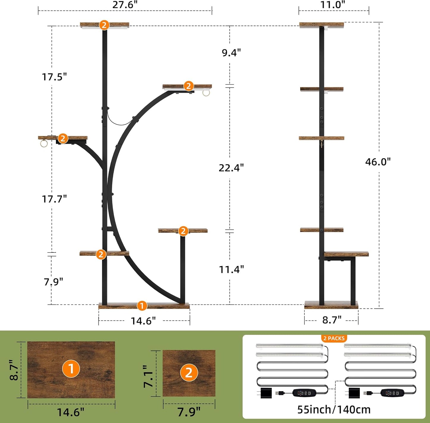 Plant Stand Indoor with Grow Lights - 2 Pack Corner Plant Shelf, 6 Tiered 47'' Indoor Plant Stands for Multiple Plants, K-Shaped Plant Rack Display Holder, Flower Stands for Living Room Patio Home