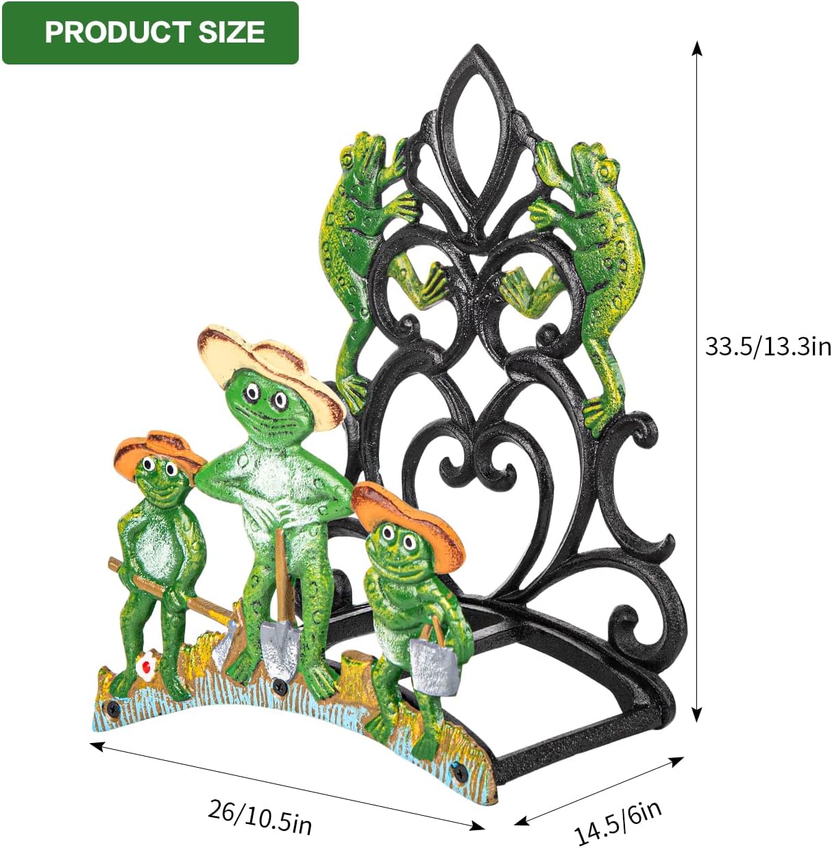 Sungmor Garden Hose Holder Wall Mounted, Large Capacity & Heavy Duty Cast Iron Water Hose Holder for Outside, Pretty & Lovely Hard-working Frogs Hose Reel, Watering Hose Metal Stand Sturdy Pipe Hanger