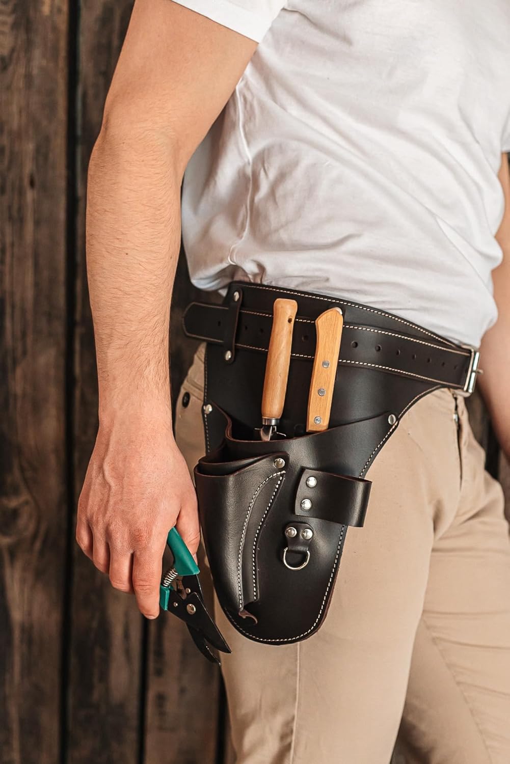 Garden Florist Tool Belt for Men | Leather Tool Belt for Women | Handmade Belt for Gardener, Electrician, and Carpenter | Leather Florist Belt (Brown CrazyHorse) (Dark brown Full grain, one size)