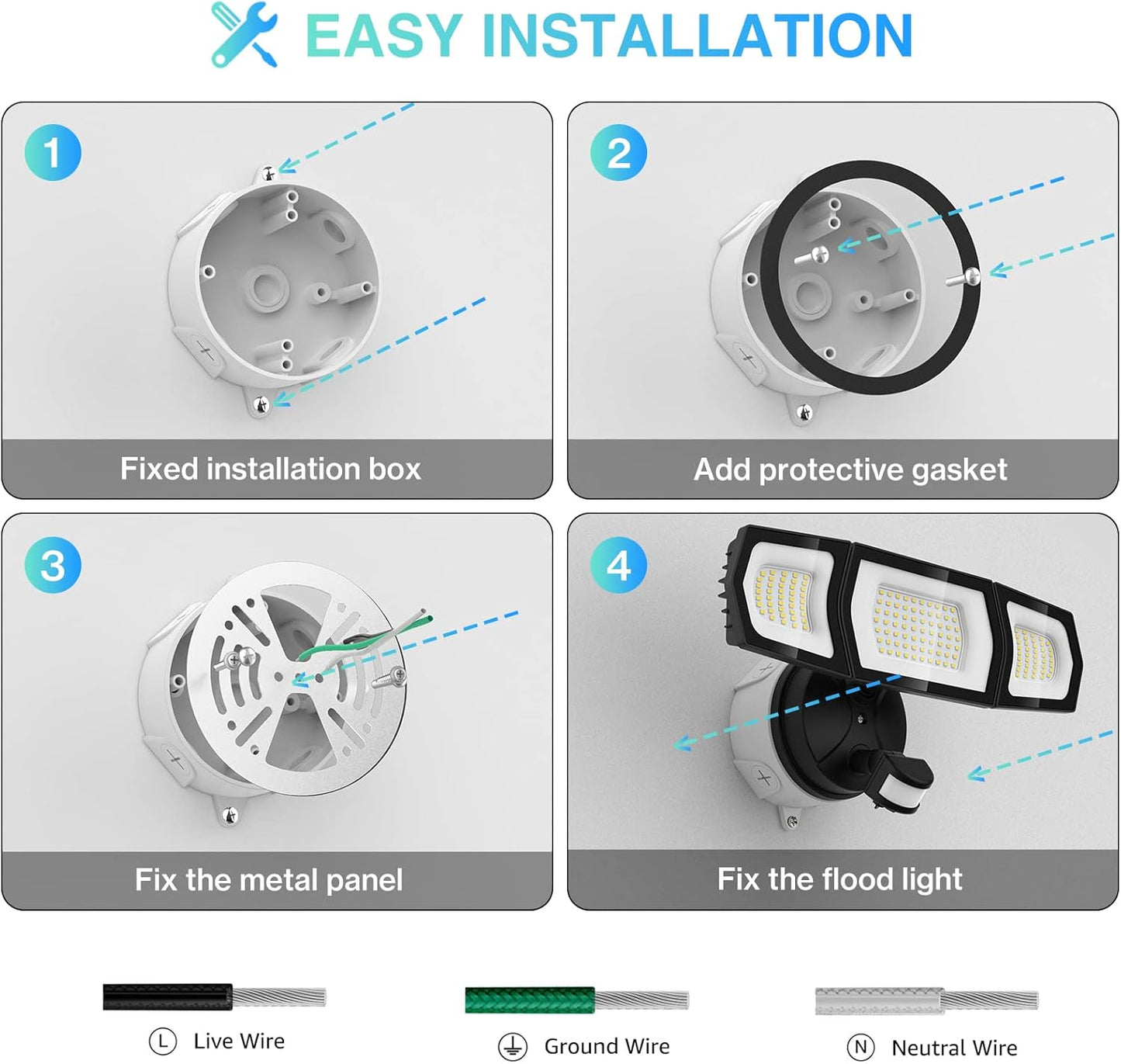 100W LED Flood Light Motion Sensor, 9000LM Motion Security Lights Outdoor, 3 Head Adjustable Floodlight, IP65 Waterproof Exterior Floodlights, 6500K Wall Light for Entryway, Yard, Garage