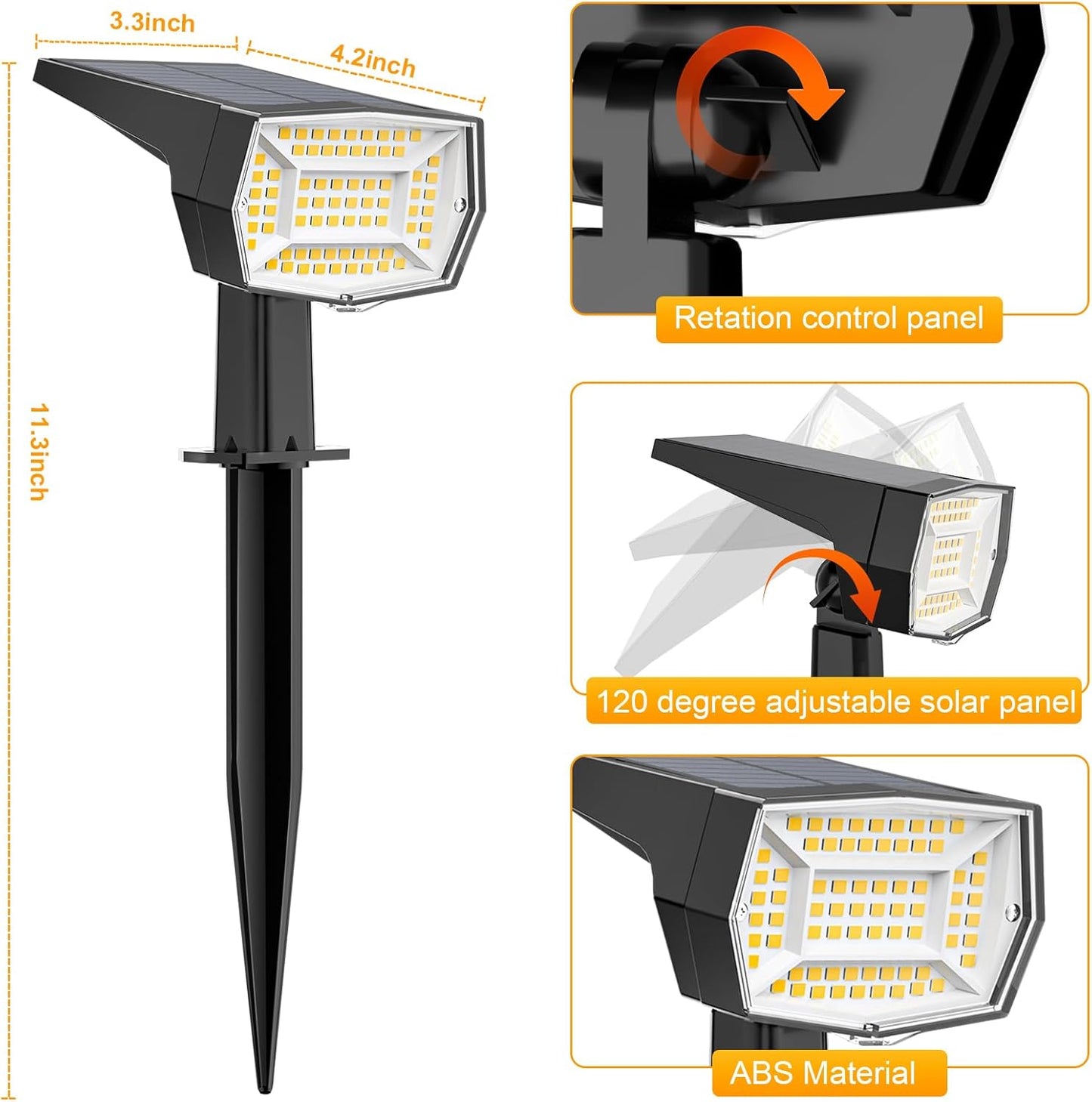 Fabrito 72 LEDs Solar Spot Lights Outdoor Waterproof, 3 Modes Landscape Spotlights, Dusk to Dawn Solar Powered Flood Wall Lights for Outside, Solar Garden Lights for Yard Porch 10 Pack (Warm White)