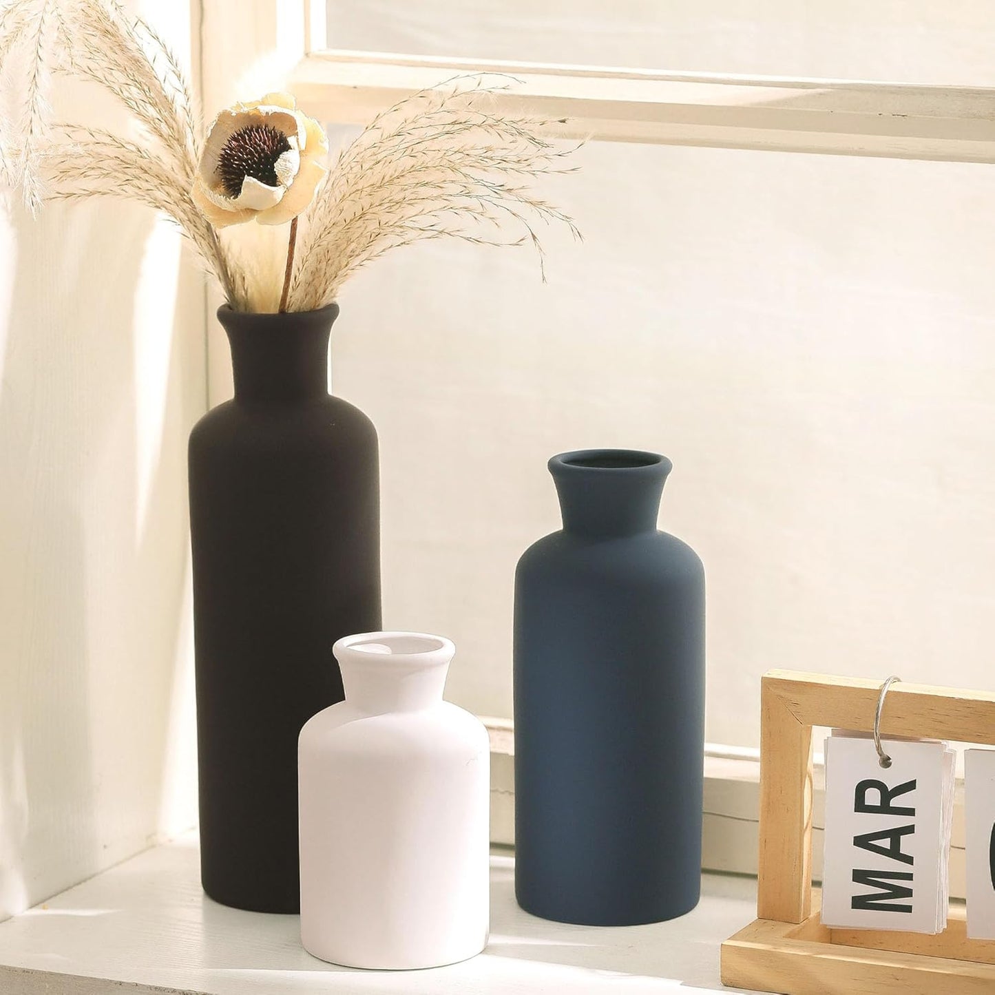 Ceramic Vase Set of 3, Neutral Modern Vases Home Decor Boho Vases Farmhouse Decor Flowers Pampas Vase for Table Mantel Entryway Shelf Living Room Kitchen Bathroom - Mutlicolor