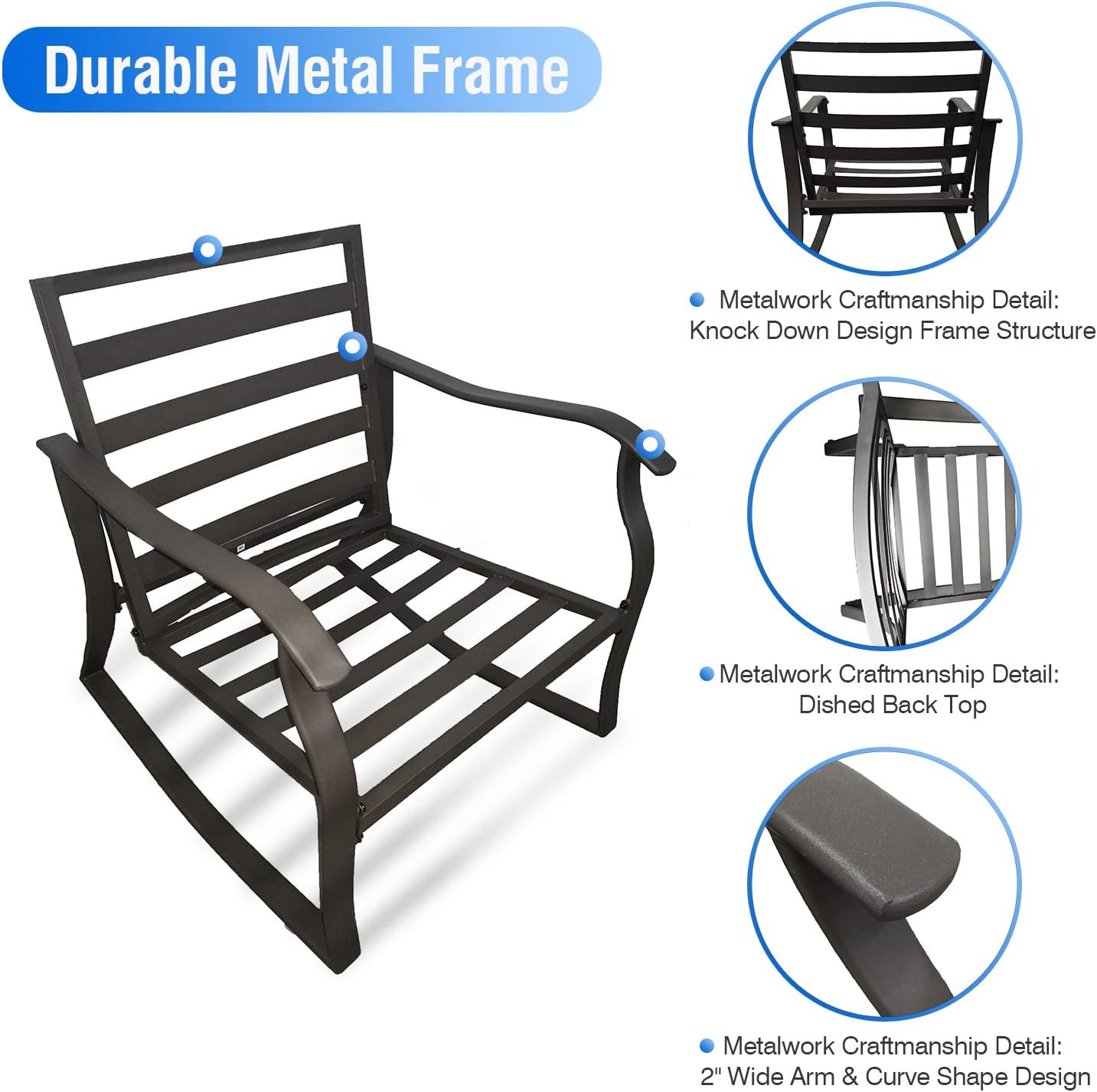 Casualstay Patio Chair Set of 2 Rocking Chairs with Comfortable Super Thick Back&seat Cushion,Durable Steel Frame Good Choice for Outdoor, Indoor,Home,Bistro Conversation Occasions