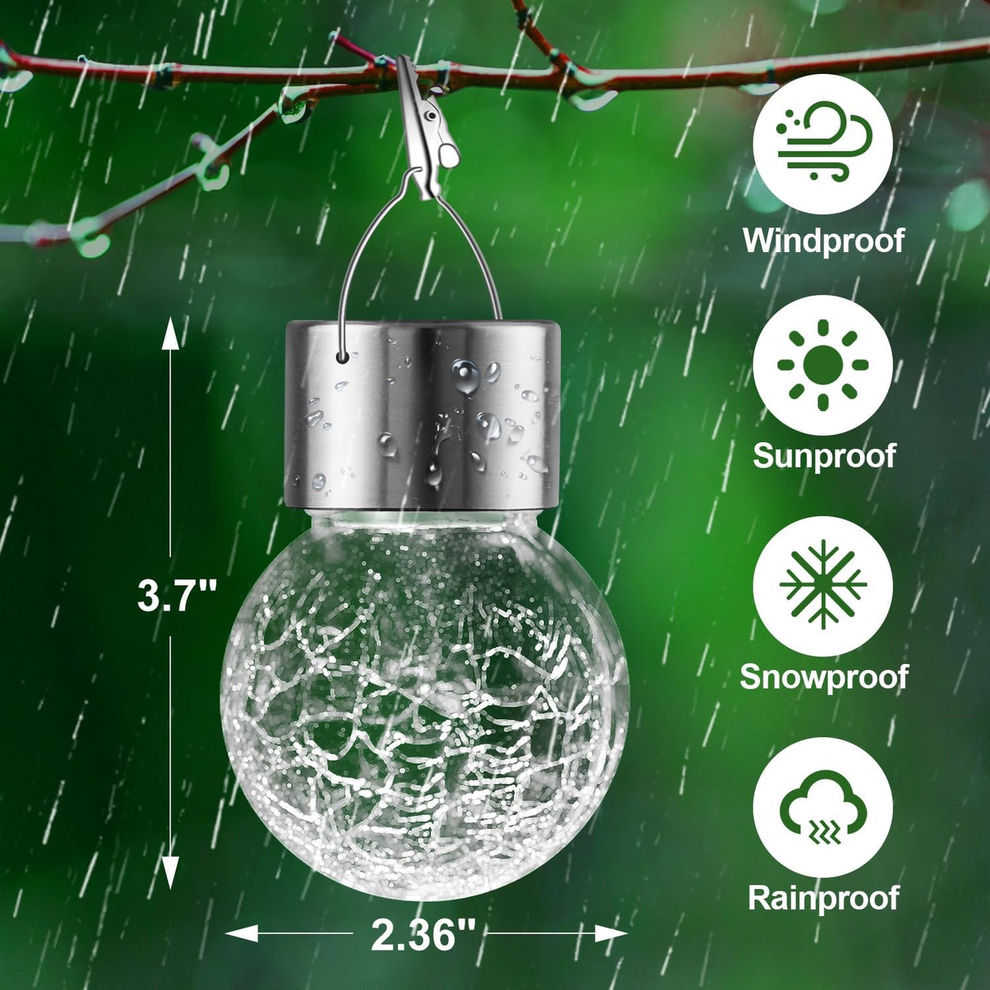 Solar Lights Outdoor Decorative 32 Pack, Hanging Solar Garden Lights Waterproof, Solar Powered Globe Lantern Cracked Glass Ball Lights for Yard Patio Fence Tree Umbrella Holiday Decoration, Warm White