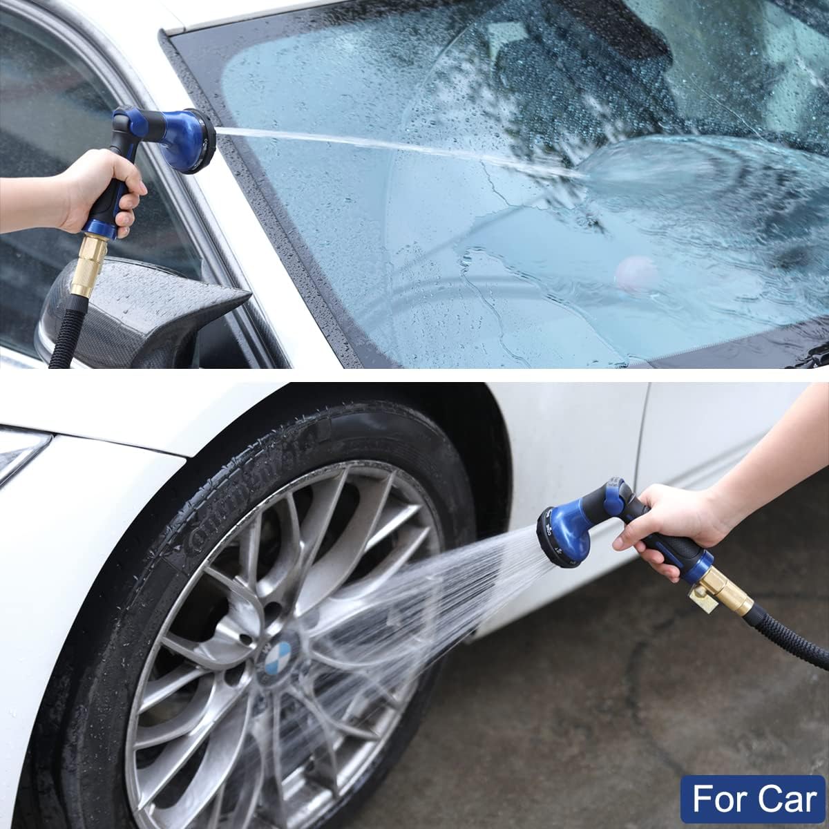 FANHAO Garden Hose Nozzle 100% Heavy Duty Metal Water Hose Sprayer with 8 Spray Patterns, High Pressure Spray Nozzle with Thumb Control, On Off Valve for Watering Plants, Washing Cars & Pets, Blue