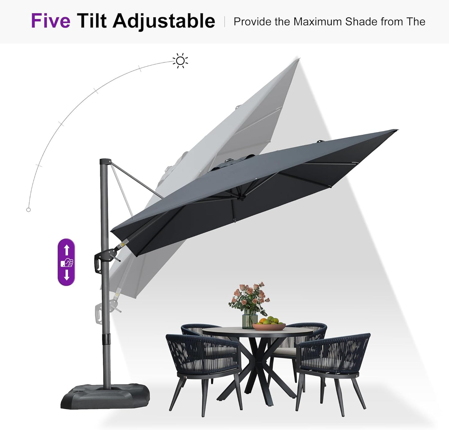 PURPLE LEAF 9 Feet Patio Umbrella Outdoor Cantilever Square Umbrella Aluminum Offset Umbrella with 360-degree Rotation for Garden Deck Pool Patio, Grey