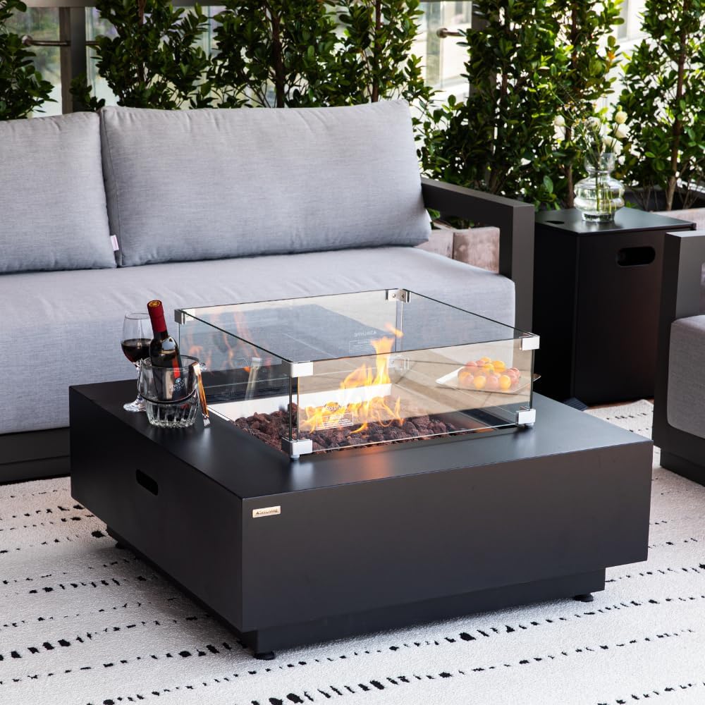 Ashton 36” Propane Fire Pit Smokeless Firepit Converts to Outdoor Gas Fire Pit for Outside Patio Firepit Table Includes Windscreen Rain & Tank Cover Lava Rocks Lid CSA Certified