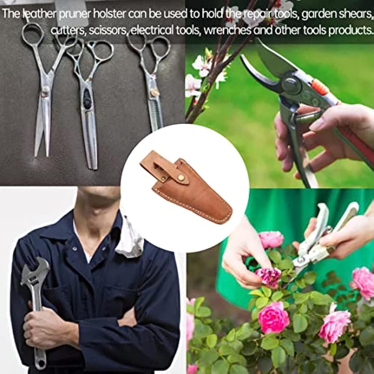 Leather Sheath for Scissors, 2Pcs Leather Sheath Tool Holsters,Garden Pruner Sheath, Belt Holder Pouch Bag, Protective Leather Cover, Leather Hand Pruner Sheath for Garden Pliers with Snap (2)