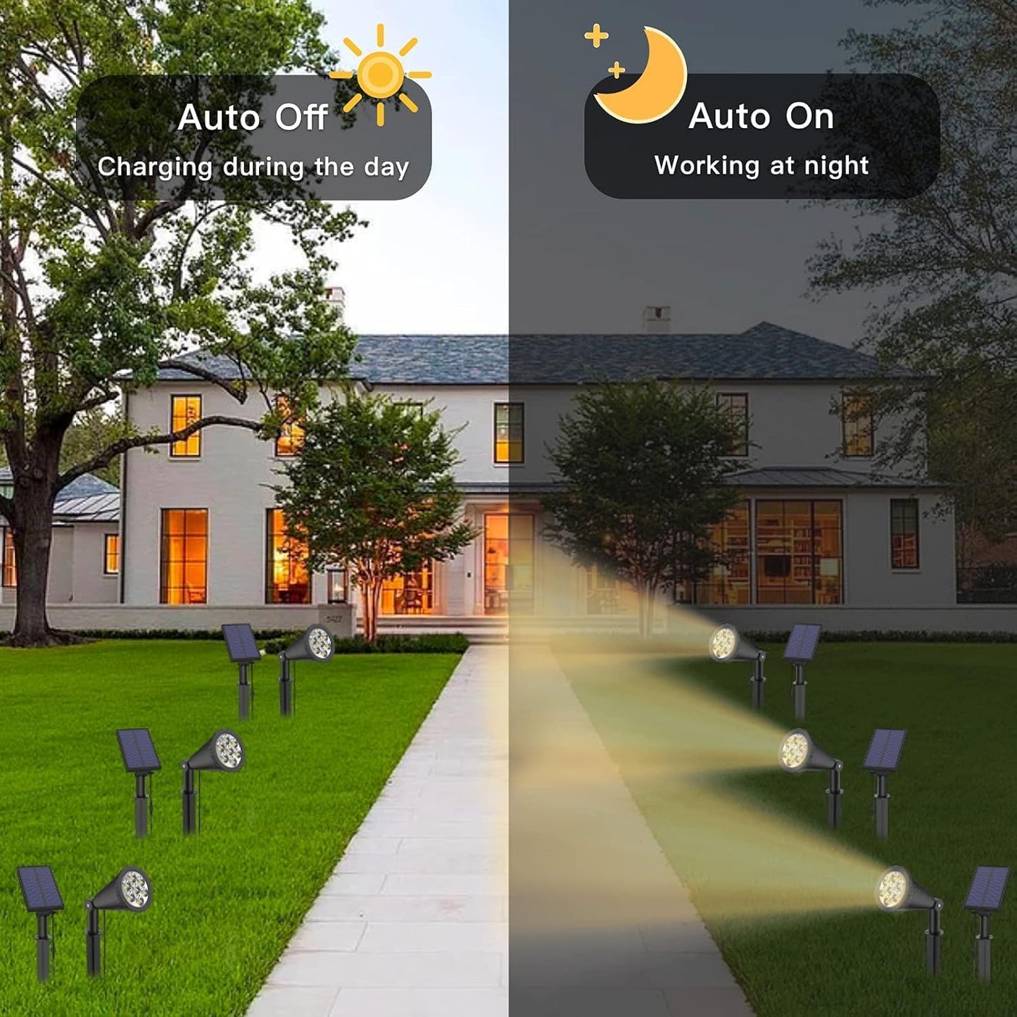 MEIHONG Split Solar Spot Lights - Warm White Solar Landscape Lights with Separate Panel for Garden Walkway (2 Pack)