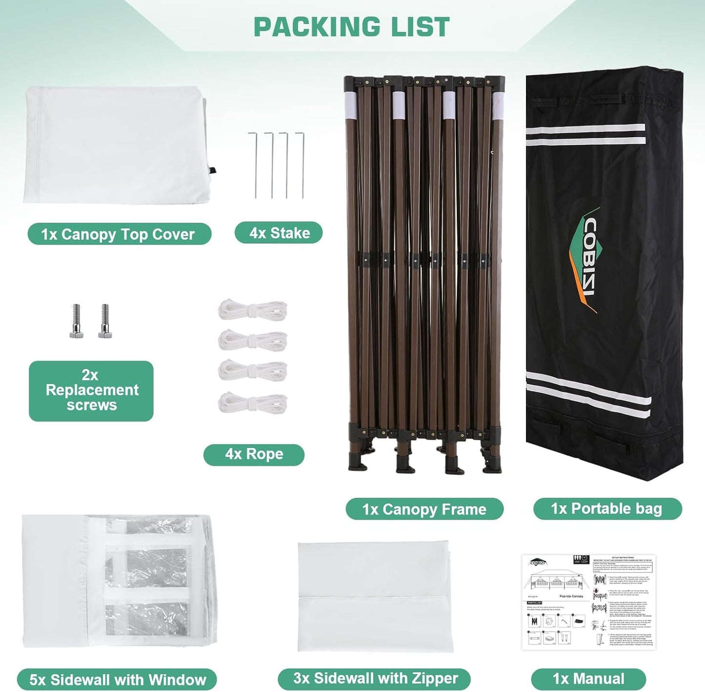 COBIZI 10x30 Pop Up Canopy Tent Heavy Duty with 8 Removable Sidewalls, Commercial Portable Tents for Parties Ez Up Canopy All-Weather Windproof & Waterproof and UPF 80+ Wedding Tent Sun Shelter