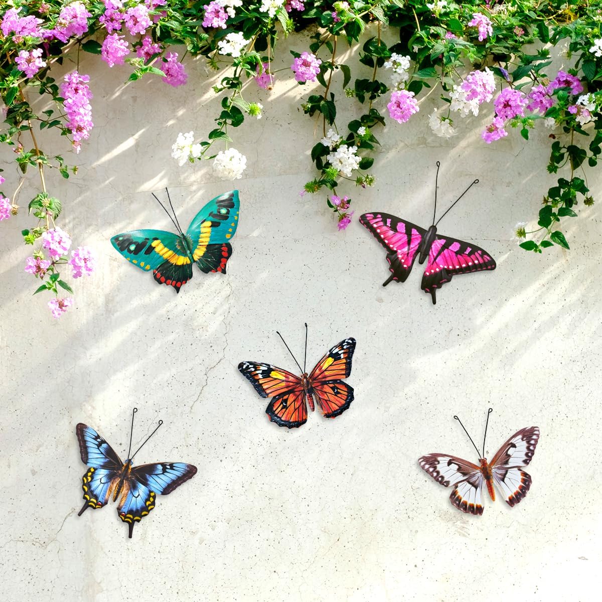 Metal Butterfly Wall Decor - 5 Pack Lifelike Butterflies Wall Art Sculpture Hanging Decorations for Indoor or Outdoor, Yard Patio Fence Garden Decoration