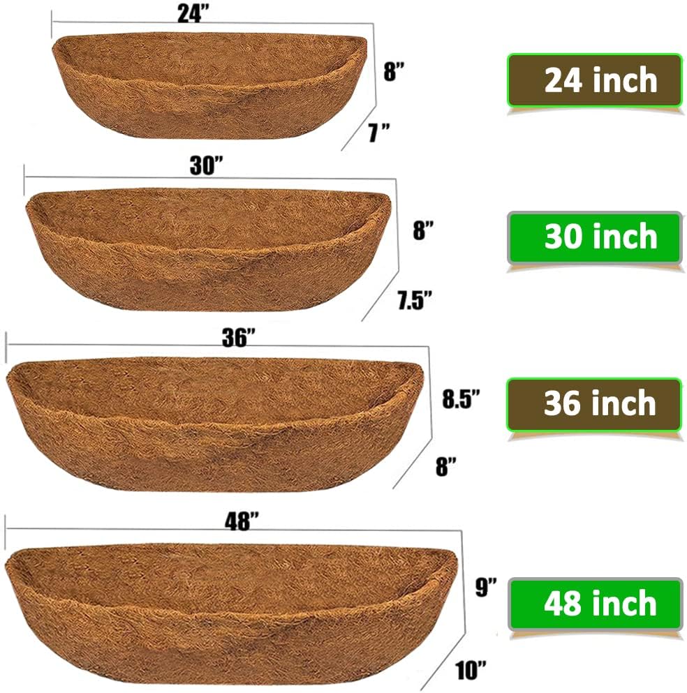EROCK 2PCS Trough Coco Liners for Planters Wall Basket 24/30/36/48 inch, Replaceable Coconut Fiber Plant Basket Liner for Plant Hanging Basket, Garden Flower Vegetables Pot (30inch)