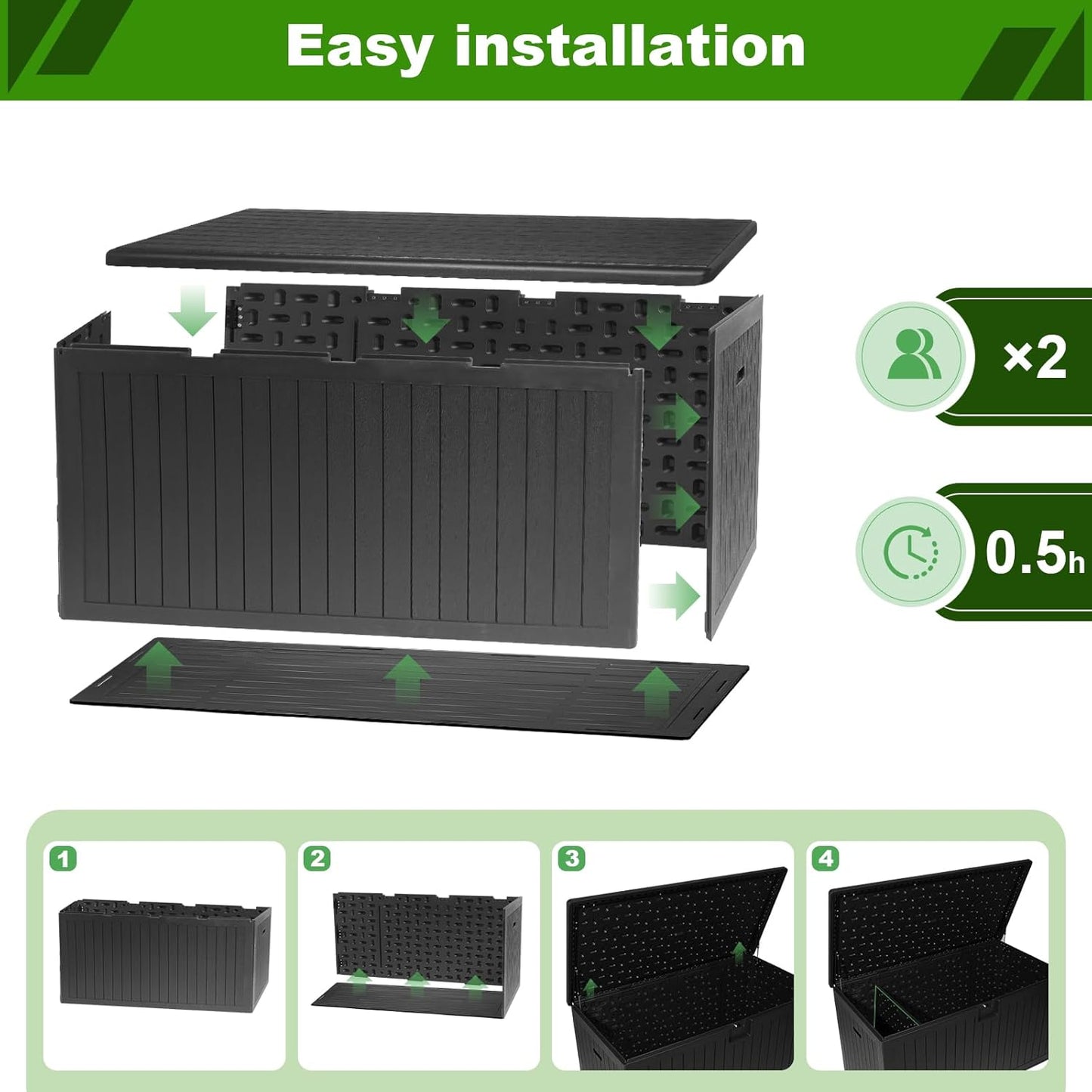 230 Gallon Outdoor Storage Box Waterproof, Extra Large Plastic Outside Deck Box Weatherproof, Resin Patio Storage Bin with Lock and Lids for Pool Equipment and Cusion