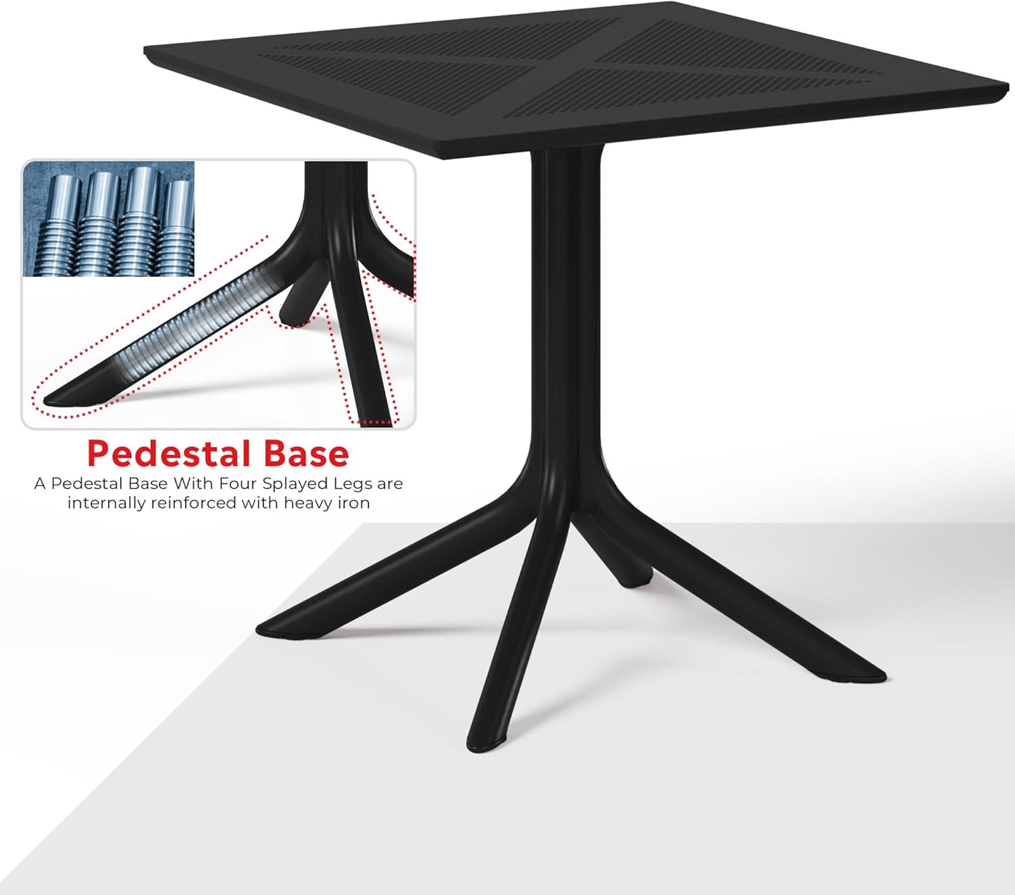 Breakfast Table Set for 4, HDPE Patio Square Dining Table and Stackable Chairs, Outdoor Small Patio Furniture Set All Weather for Backyard Porch Poolside, Black