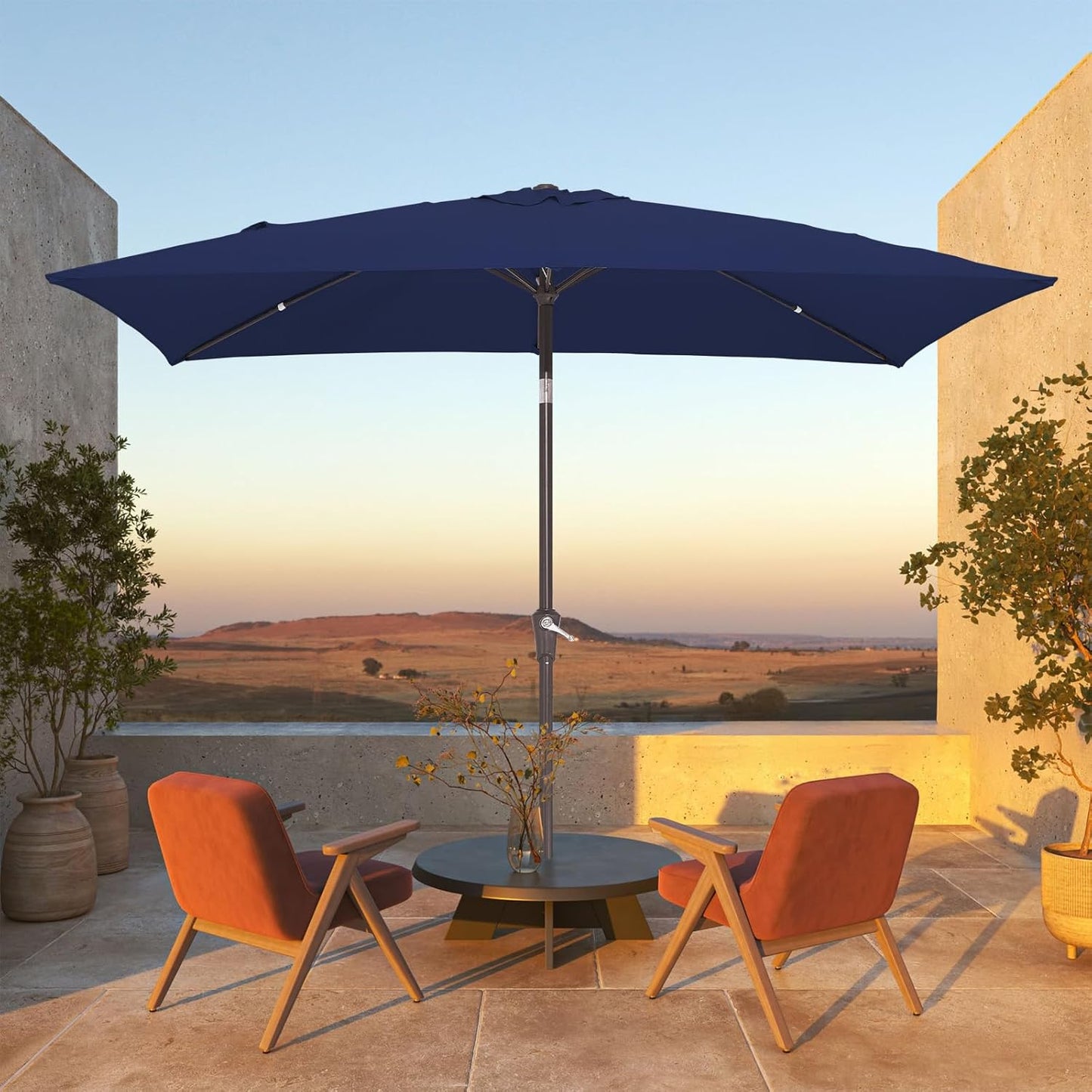 JEAREY 6.5x10 ft Rectangular Patio Umbrellas Outdoor Market Umbrella with Push Button Tilt and Crank, Rectangle Table Umbrellas 6 Sturdy Ribs UV Protection for Pool Garden Backyard Deck, Dark Navy