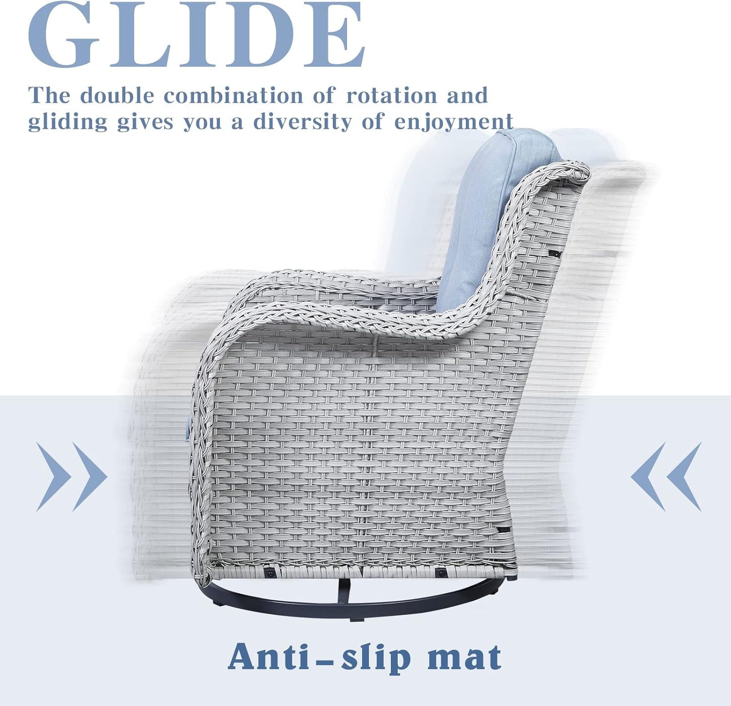 Outdoor Swivel Rocker Furniture 5 Pieces Patio Wicker Furniture Sets, Rattan Patio Swivel Glider Chairs with 2 Ottoman and Glass Side Table