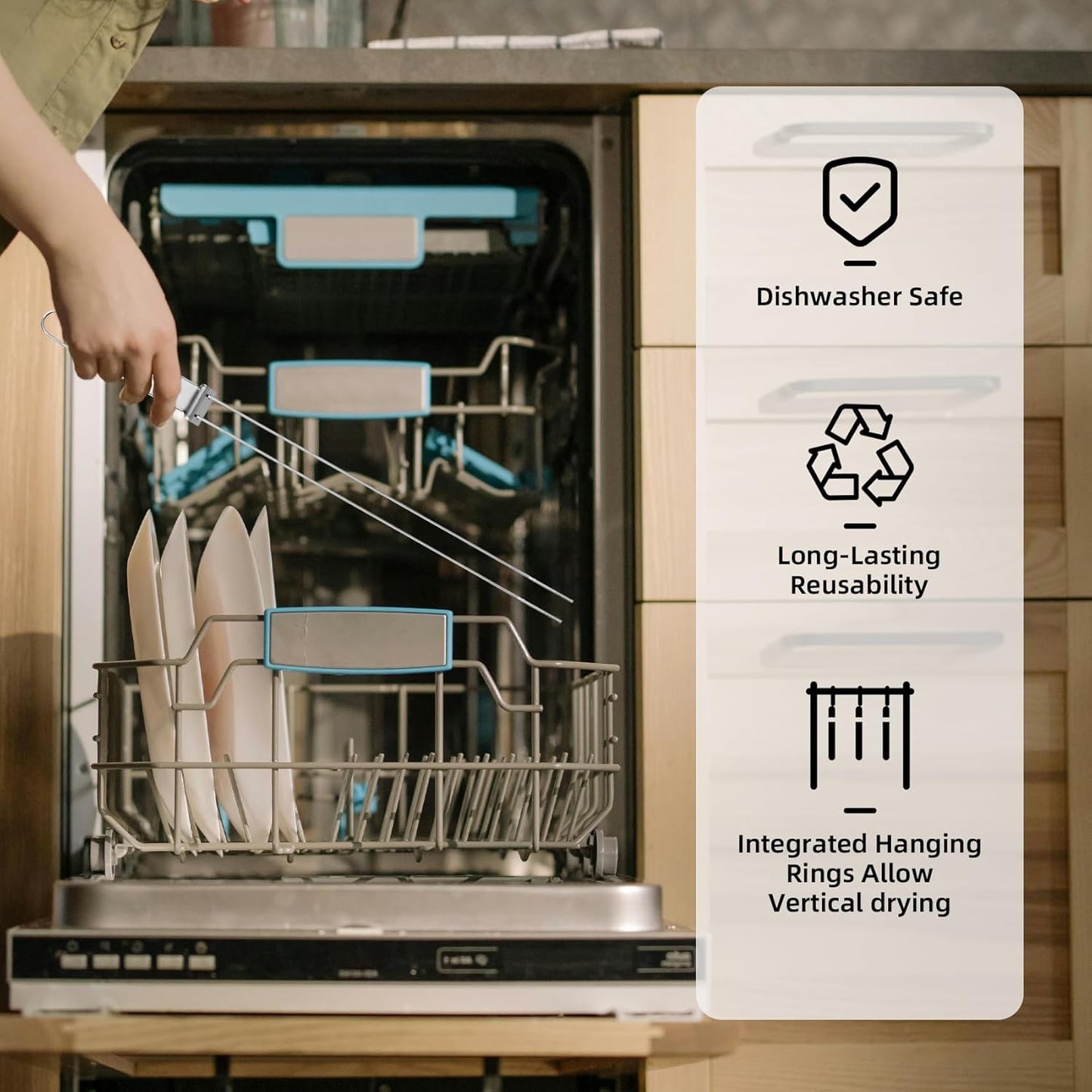 Skewers for Grilling, 17inch (6PCS)Double Fork Flat Stainless Steel Kabob Skewers with Slider, Reusable Metal BBQ Skewer for Meat, Vegetable, BBQ Accessories