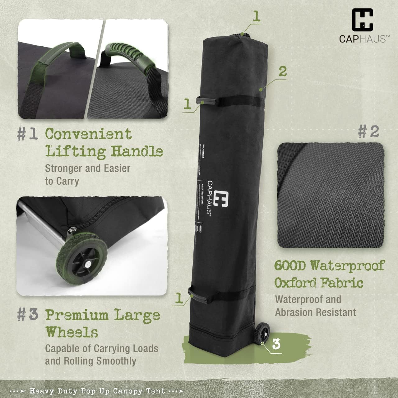 CAPHAUS Patented One-Push Pop Up Outdoor Canopy Tent, Heavy-Duty Commercial Grade w/Central Lock, Portable and Instant Folding Shelter with Wheeled Carry Bag and Weight Bag, 10ft x 10ft, Blue