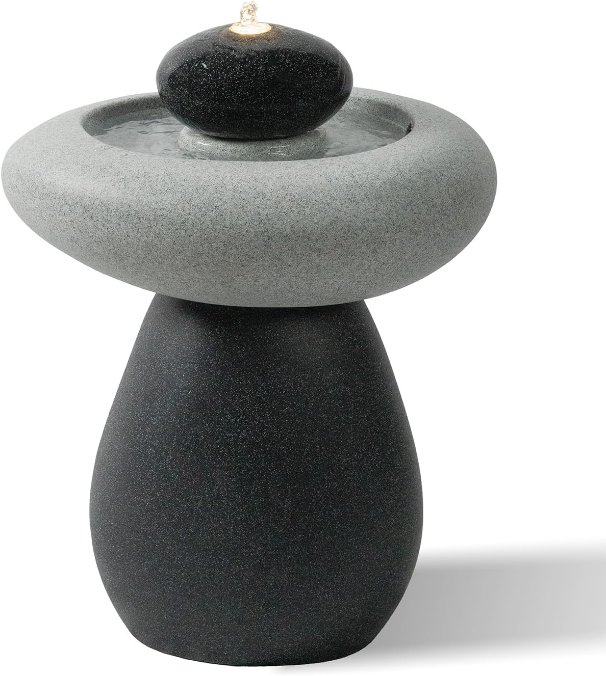 24.02" H Outdoor Water Fountain Made with Eco-Friendly Recyclable Materials, Polyethylene Rock Waterfall Outdoor Fountain, Garden Decor with LED Light & Pump for Patio, Backyard