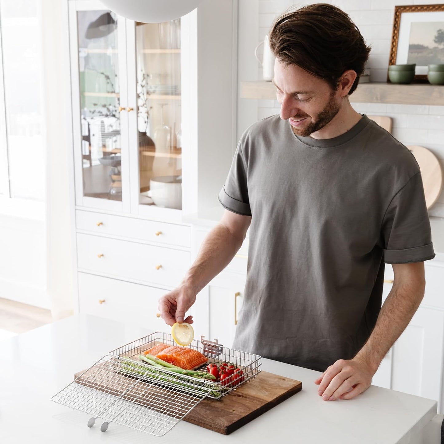 BLAZIN' GRILL Baskets for Outdoor Grill | 2 Grilling Baskets with Detachable Handle | Barbecue Grill Set with BBQ Gloves | Portable Camping Net Rack Perfect for Vegetables, Seafood & Meat