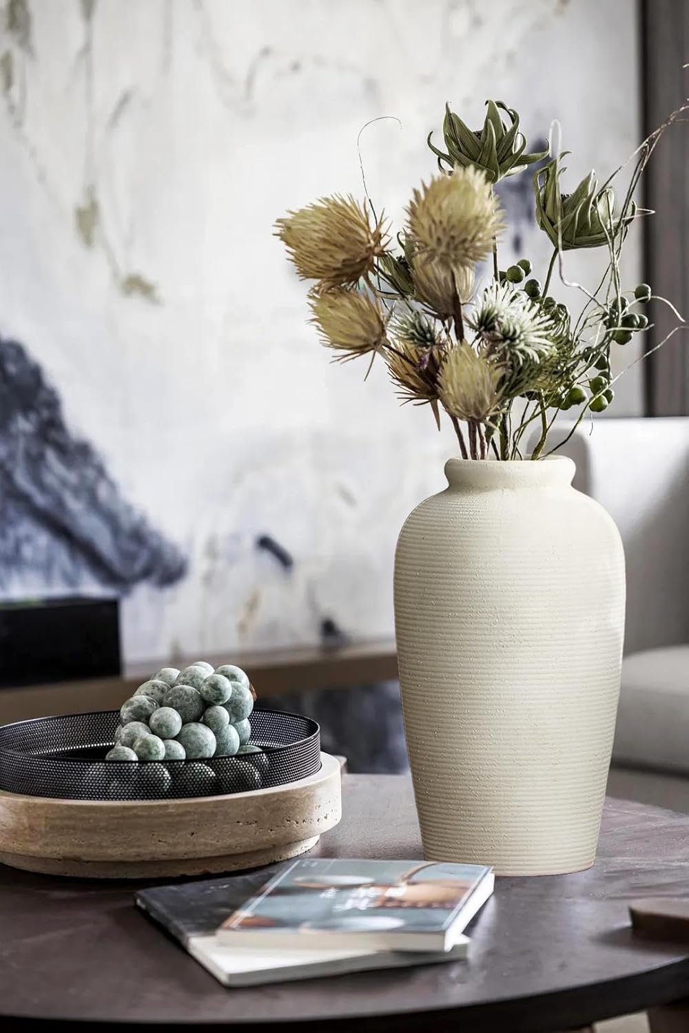 Decorative Ceramic Rustic vase,Tall vase for Minimalist Decoration,11" Large Vintage Vase for Home Decor,Centerpiece,Living Room,Enterway,White