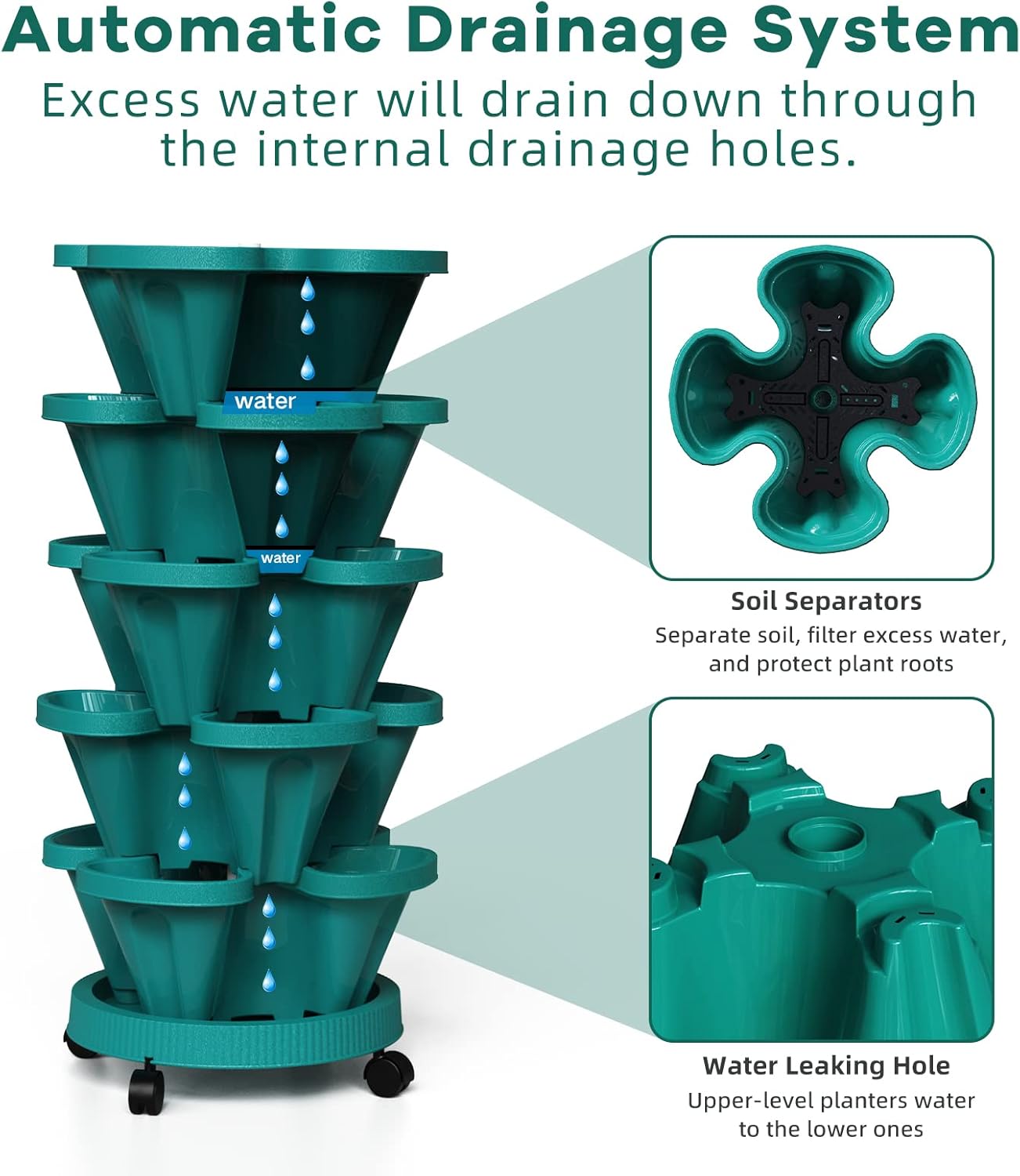 Strawberry Vertical Planters Tower Garden, 6 Tiered Stacking Planter with Support Pole, Stackable Herb Vegetable Planters Indoor and Outdoor