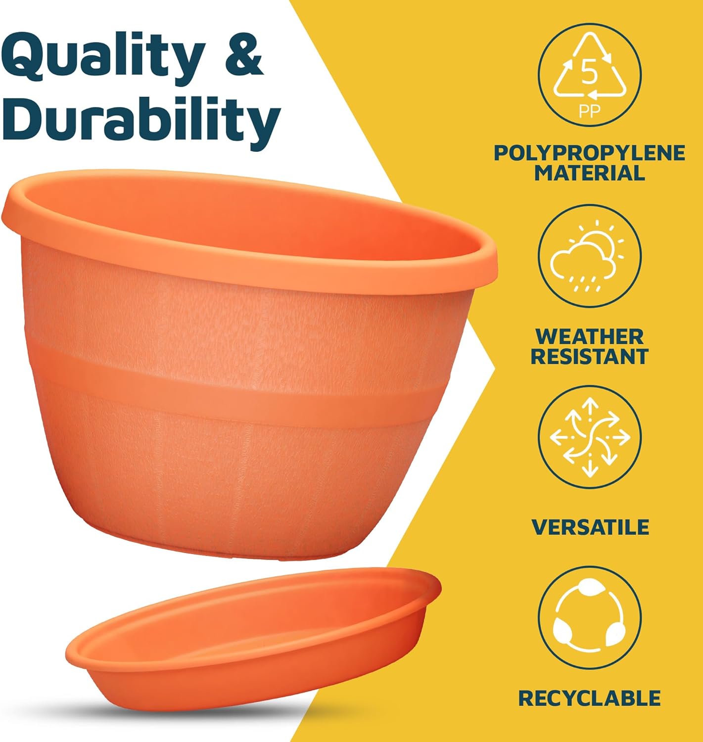 10-Inch Whiskey Barrel Planters Outdoor Pack of 25 - Durable Plastic Plant Pots for Indoor & Outdoor Use with Drainage & Saucer, Lightweight Rustic Barrel Planters for Flowers, Herbs & Small Plants