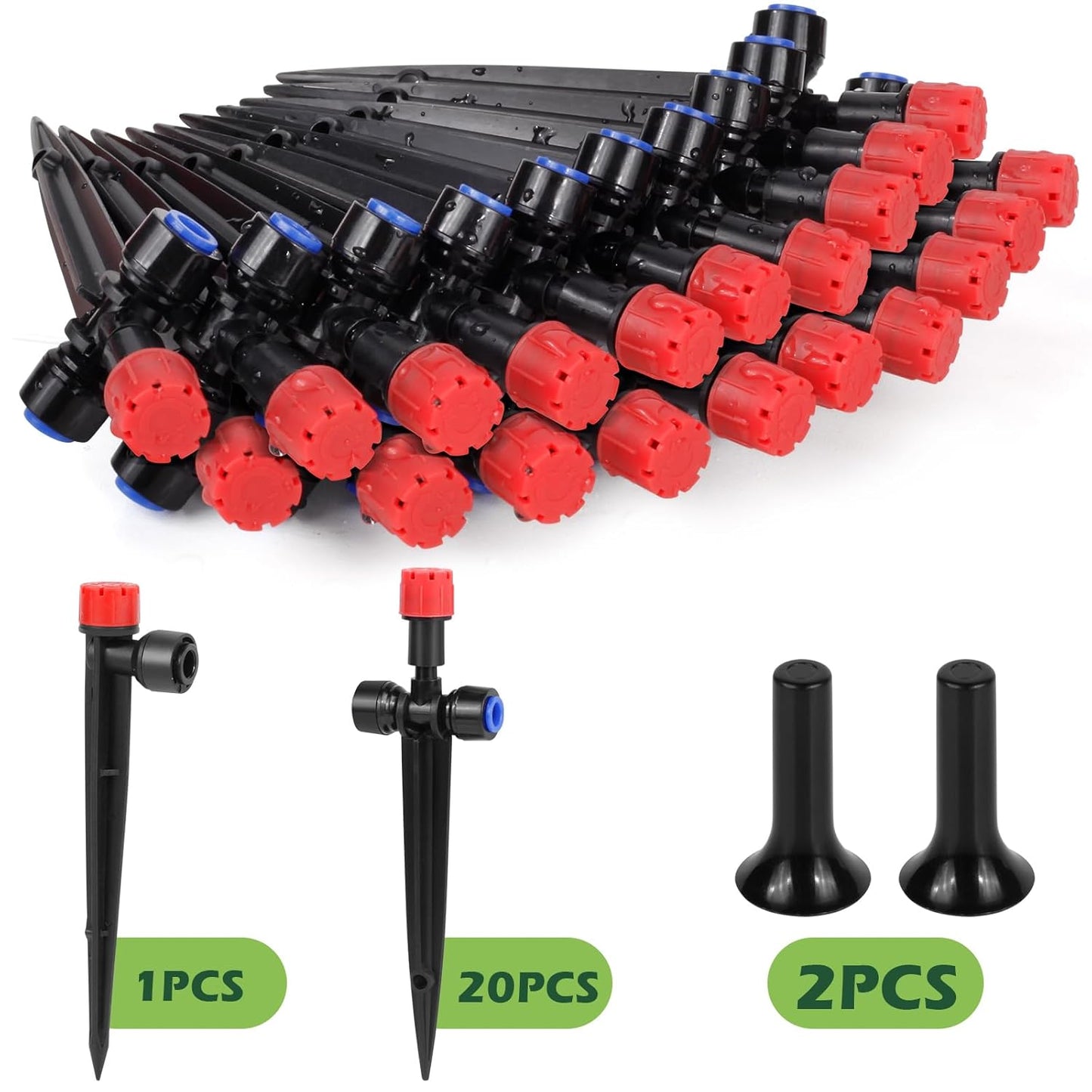 21PCS Adjustable Drip Irrigation Emitters(8-Hole) Kit-Quick Connect for 1/4" Tubing,Dual Adjustment System-Easy to Install Drippers for Precise Garden Watering of Vegetables,Shrubs&Flowers