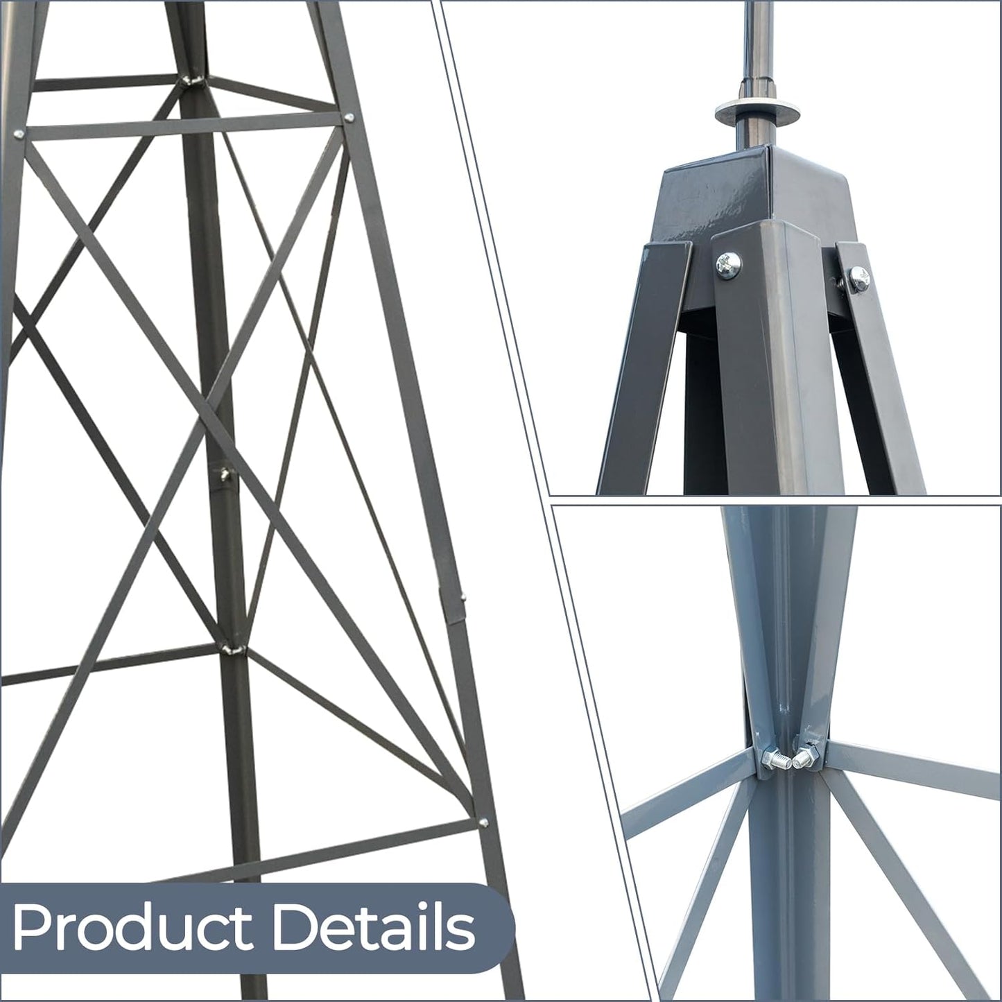 Outvita 8FT Ornamental Windmill, Heavy Duty Durable Metal Weather Vane Garden Decoration Weather Resistant for Garden, Yard, Farm, Seaside (8ft-Gray)