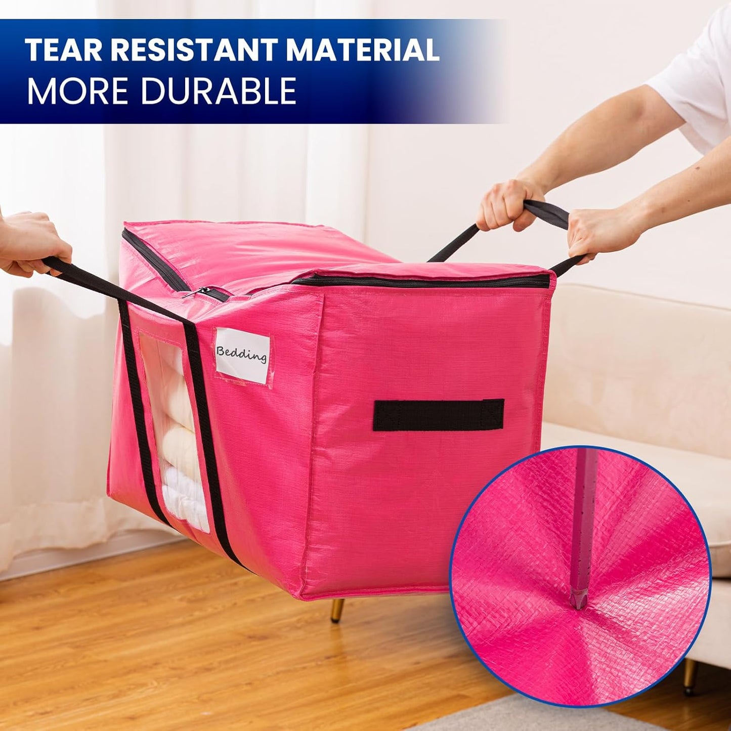 TAILI 12 Pack Pink Extra Large Moving Bags, Heavy Duty Totes with Visible Window, Wrap Around Handles, Space-Saving Storage Solution, Alternative to Moving Boxes
