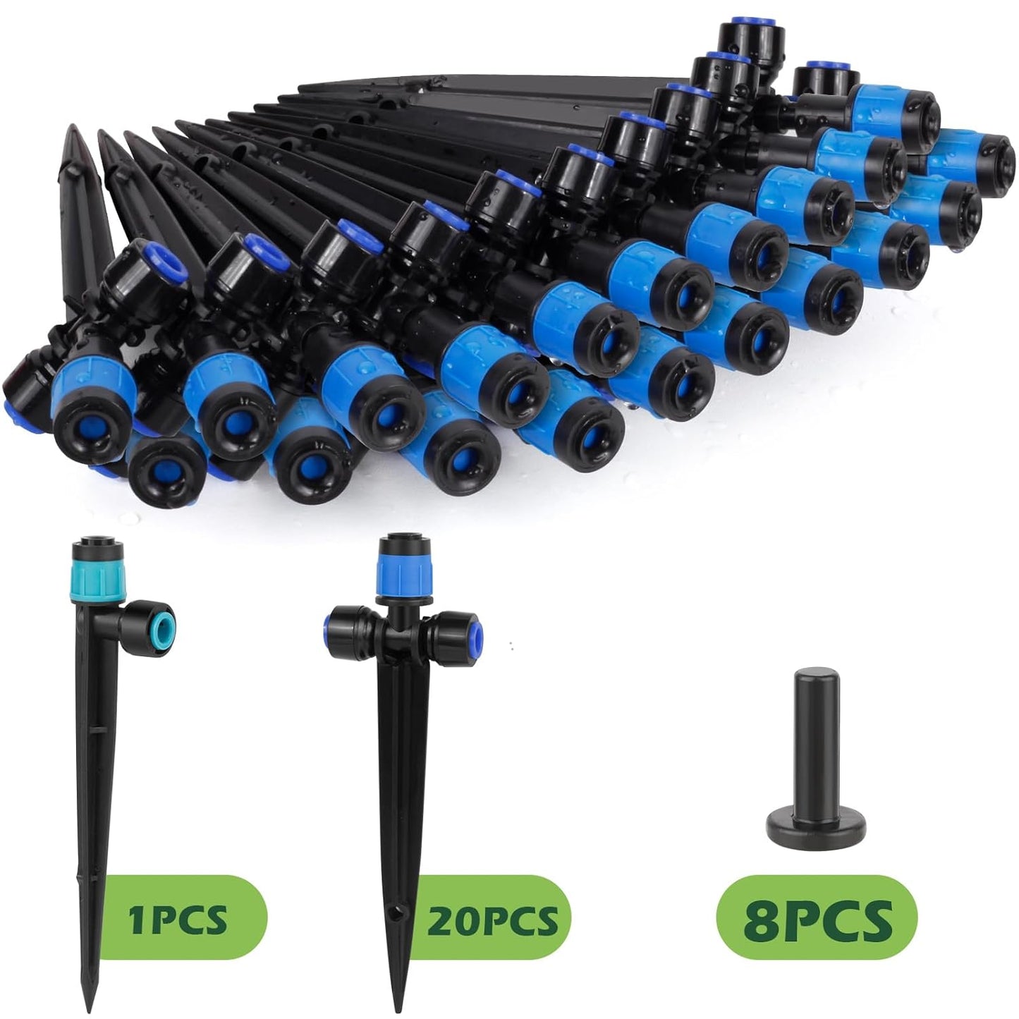 21PCS Adjustable Drip Irrigation Emitters(Fan-shaped) Kit-Quick Connect for 1/4" Tubing, Dual Adjustment System-Easy to Install Drippers for Precise Garden Watering of Vegetables,Shrubs&Flowers