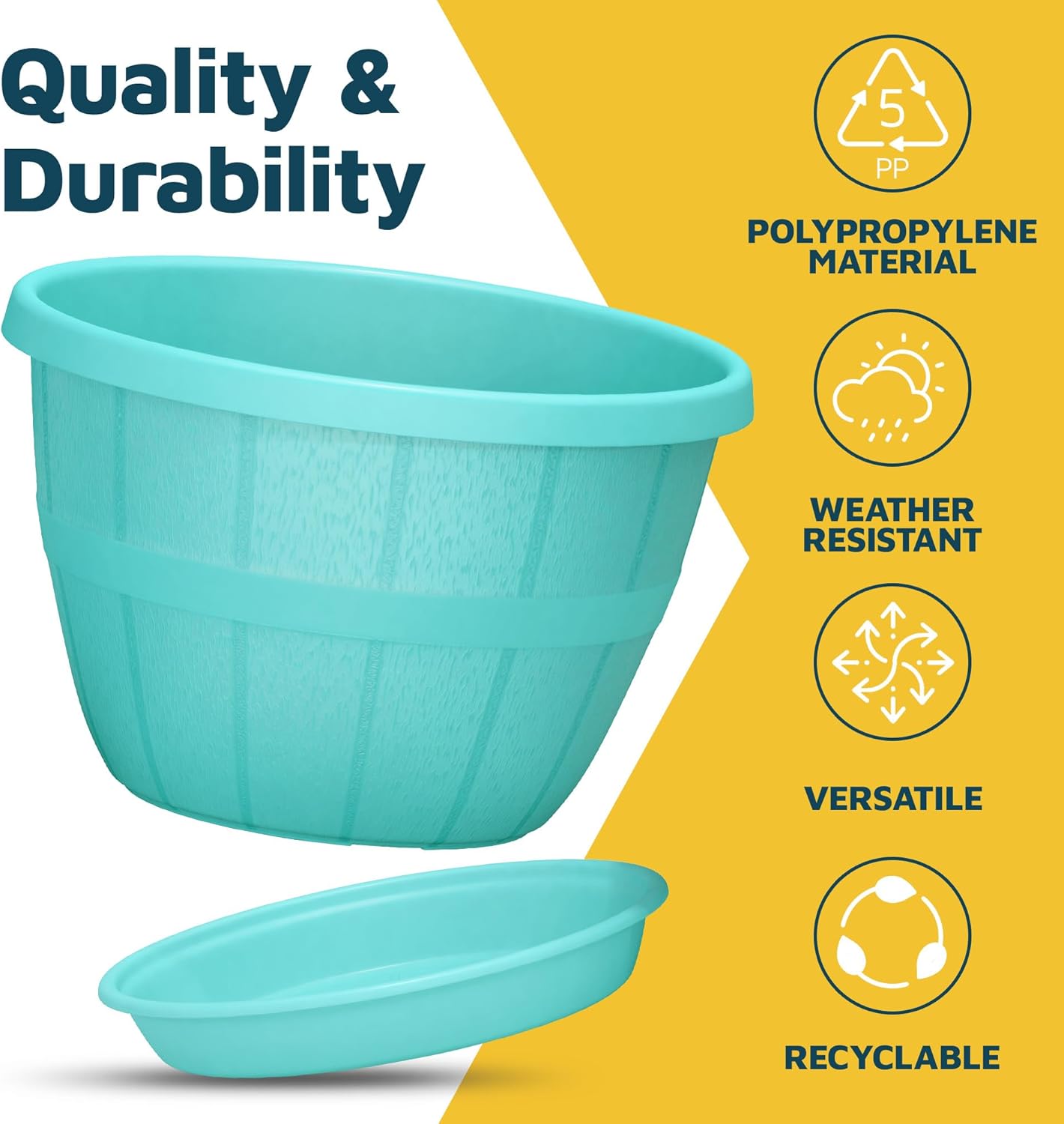 10-Inch Whiskey Barrel Planters Outdoor Pack of 2 - Durable Plastic Plant Pots for Indoor & Outdoor Use with Drainage & Saucer, Lightweight Rustic Barrel Planters for Flowers, Herbs & Small Plants