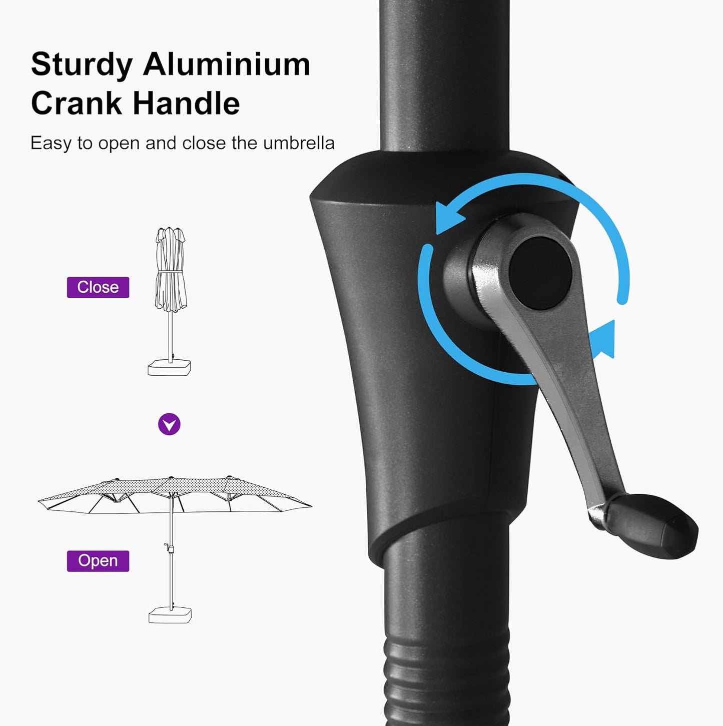 PURPLE LEAF 14ft Patio Market Umbrella Outdoor Double-Sided Umbrella with Base and Crank Rectangle Table Umbrella for Pool Deck Garden, Khaki