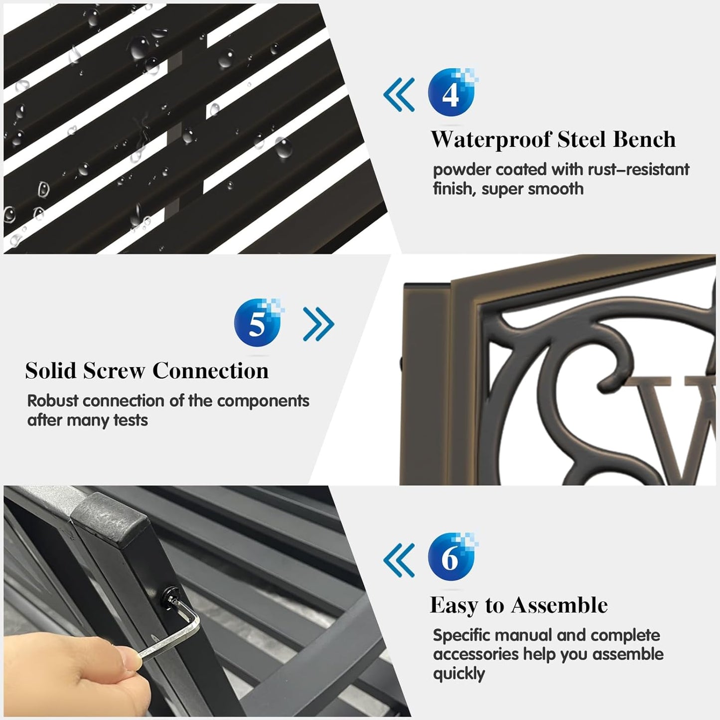 On Shine 50'' Patio Garden Bench, Loveseats Patio Park Bench,Black Steel Cast Iron Frame Bench,Metal Bench Outdoor for Porch Yard Lawn Deck (Bronze-Welcome)