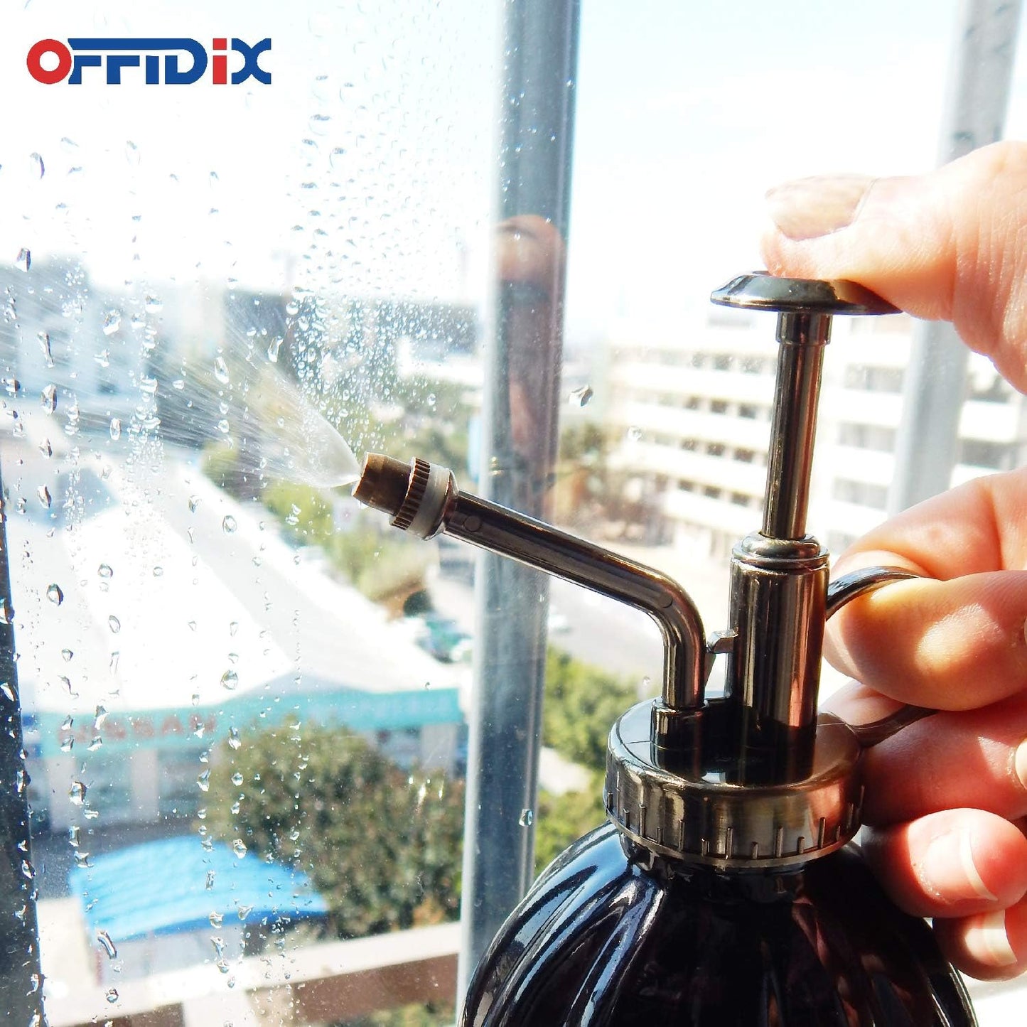 OFFIDIX Plant Mister Flower Watering Can, 6.3" Tall Vintage Pumpkin Style Black Color Glass Spray Bottle & Bronze Plastic Top Pump Ideal for Watering Small Plants Inside Home or Office