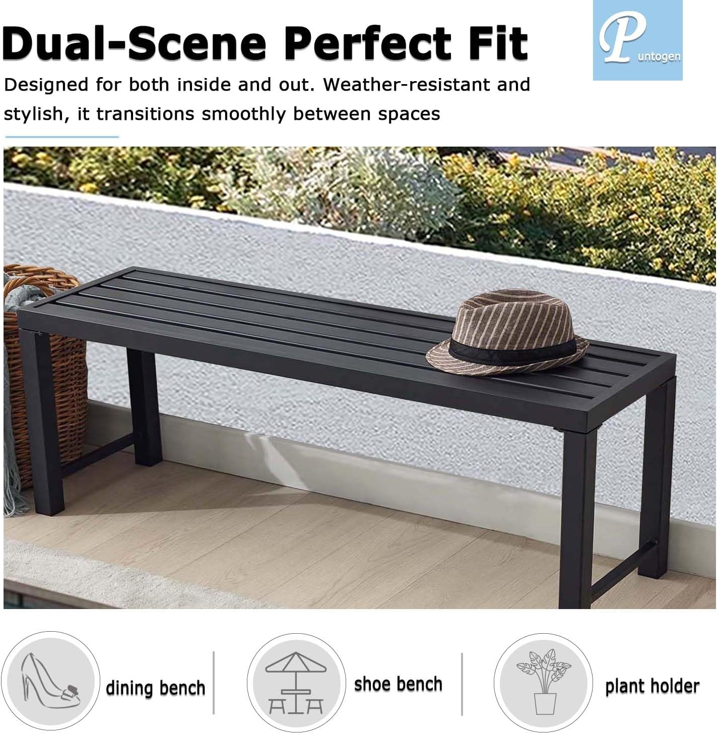 Black Outdoor Bench, Outdoor Metal Backless Bench, 46" Patio Garden Bench for Outdoor, All Weather Outdoor Bench for Garden, Backyard, Porch, Black